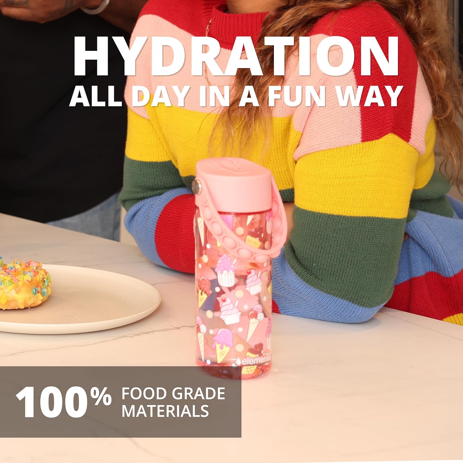 Elemental Botellas de agua a prueba de fugas para niños, botella de agua para niños para la escuela con divertido mango de apretar  Botella de agua
