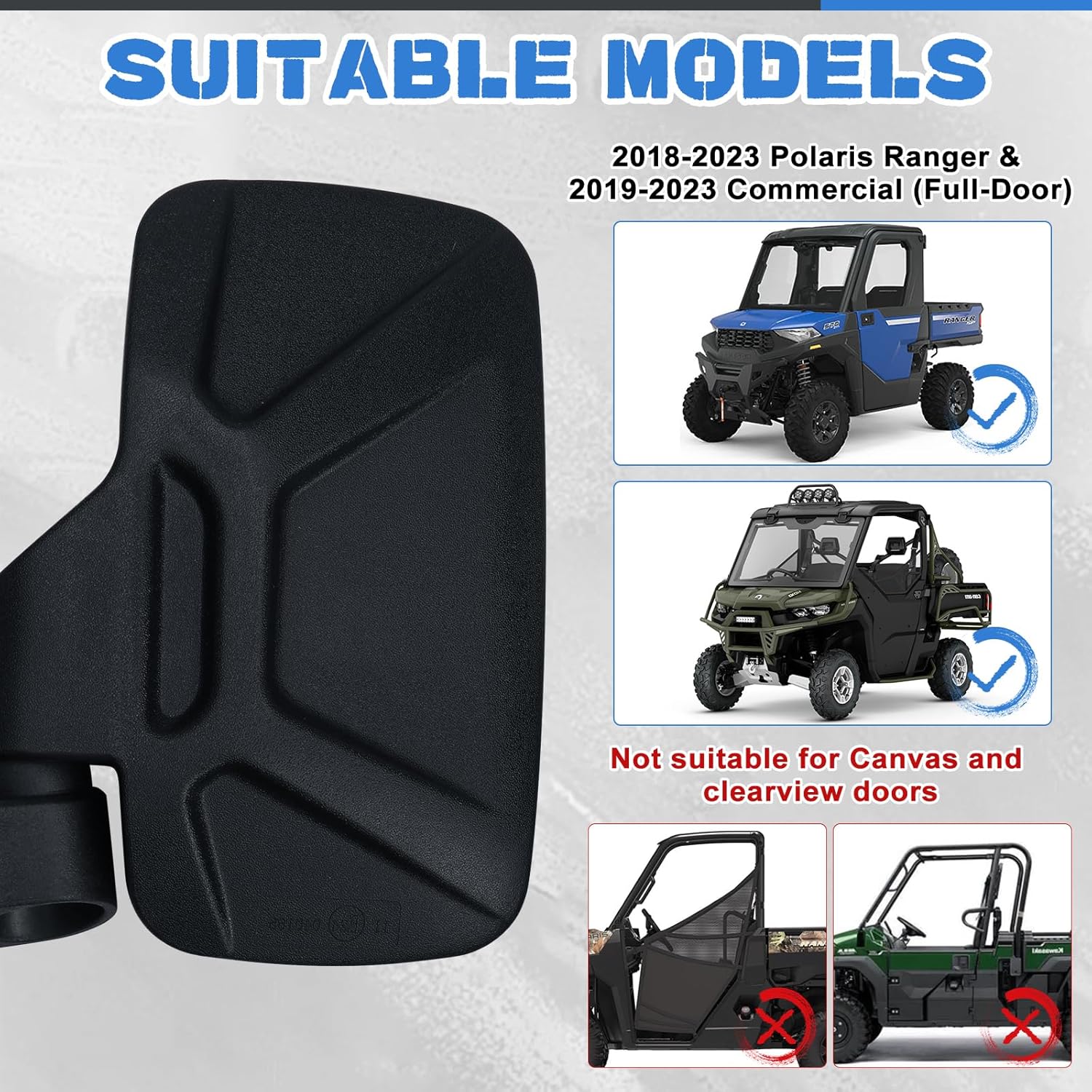 Ranger – Espejos laterales montados en la puerta, espejos de visión lateral UTV compatibles con Polaris Ranger Crew SP XP 570 1000 2018-2023 y