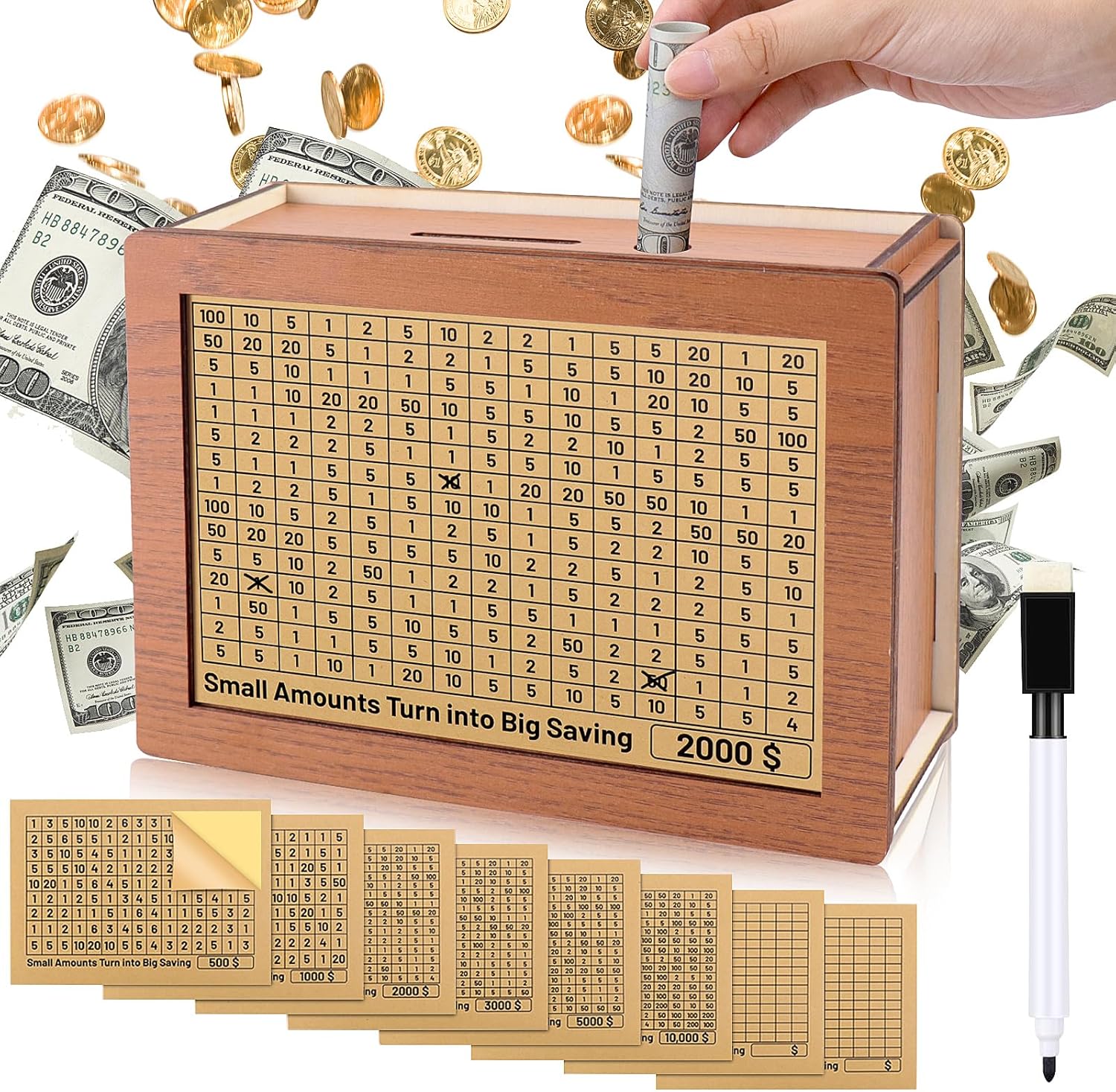 Caja de dinero de madera para niños y adultos, caja de ahorro retro con contador para objetivos de ahorro, ahorro de dinero con cuenta regresiva y