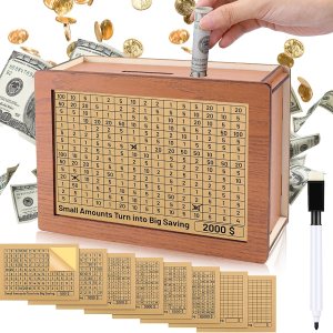 Caja de dinero de madera para niños y adultos, caja de ahorro retro con contador para objetivos de ahorro, ahorro de dinero con cuenta regresiva y Caja de dinero de madera para niños y adultos, caja de ahorro retro con contador para objetivos de ahorro, ahorro de dinero con cuenta regresiva y