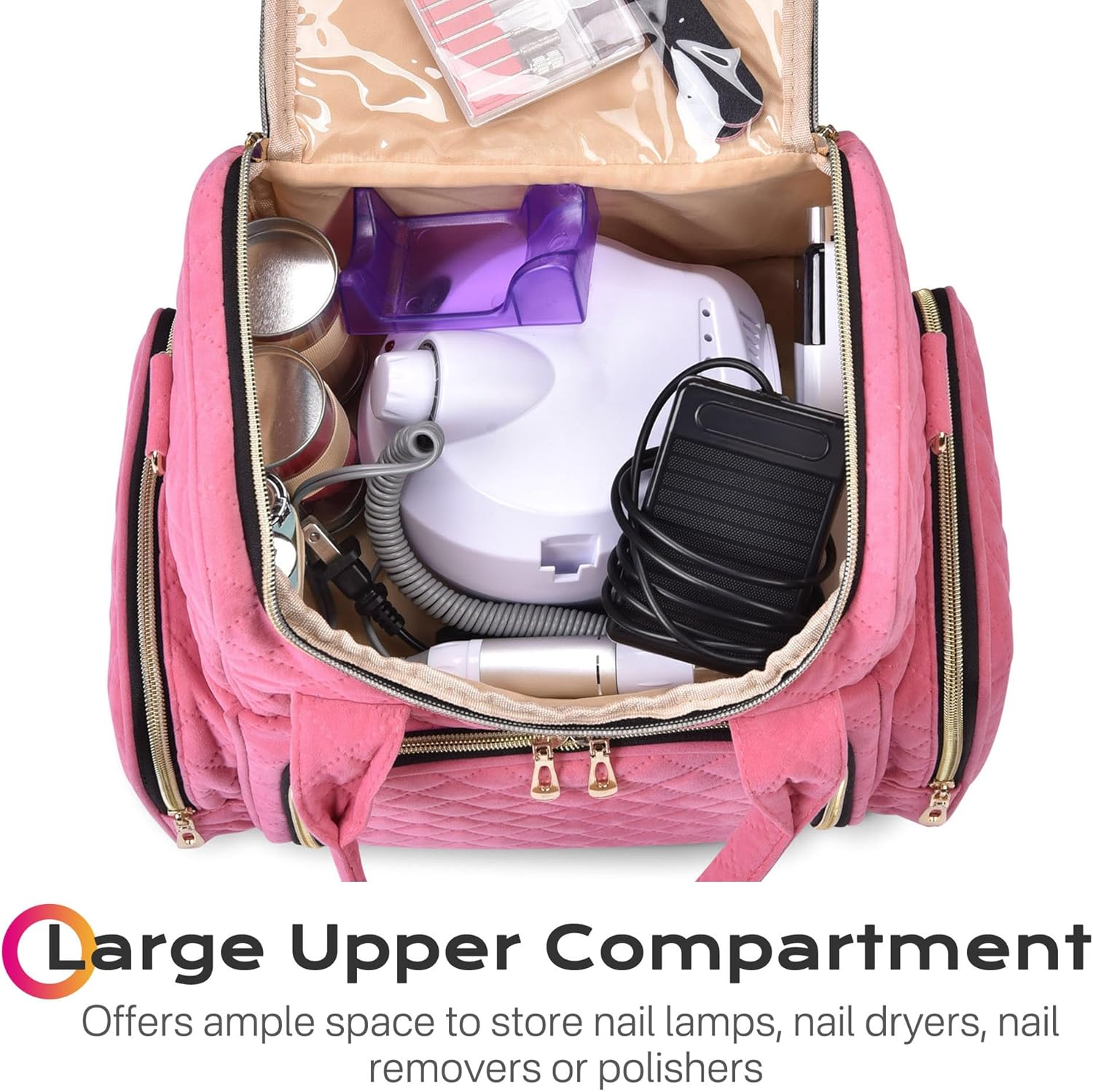 BYOOTIQUE Estuche de esmalte de uñas de doble capa, organizador de almacenamiento de suministros de arte de uñas, estuche de transporte, bolsa de