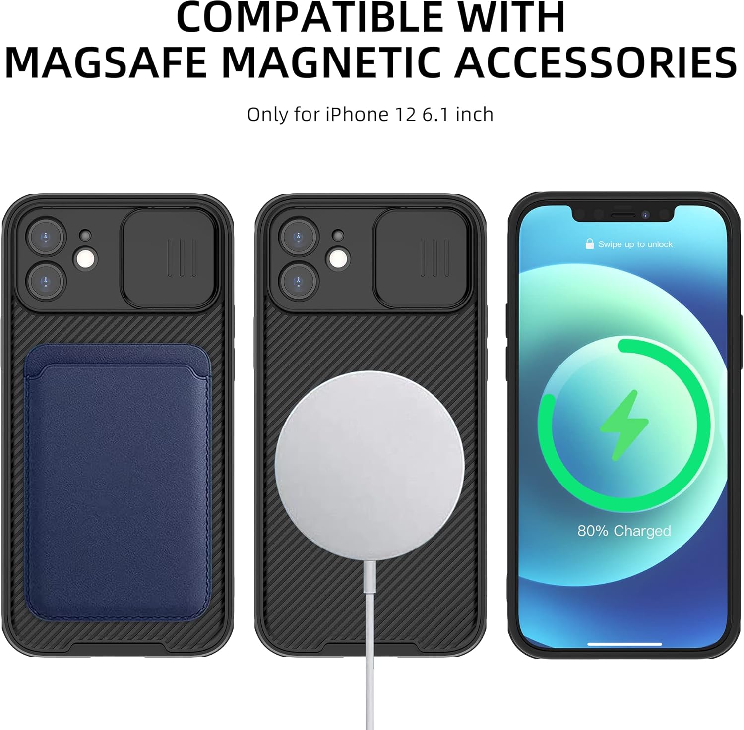 Hitaoyou Funda Magsafe para iPhone 12, funda protectora de cámara para iPhone 12 compatible con cargador Magsafe con cubierta deslizante para lente,