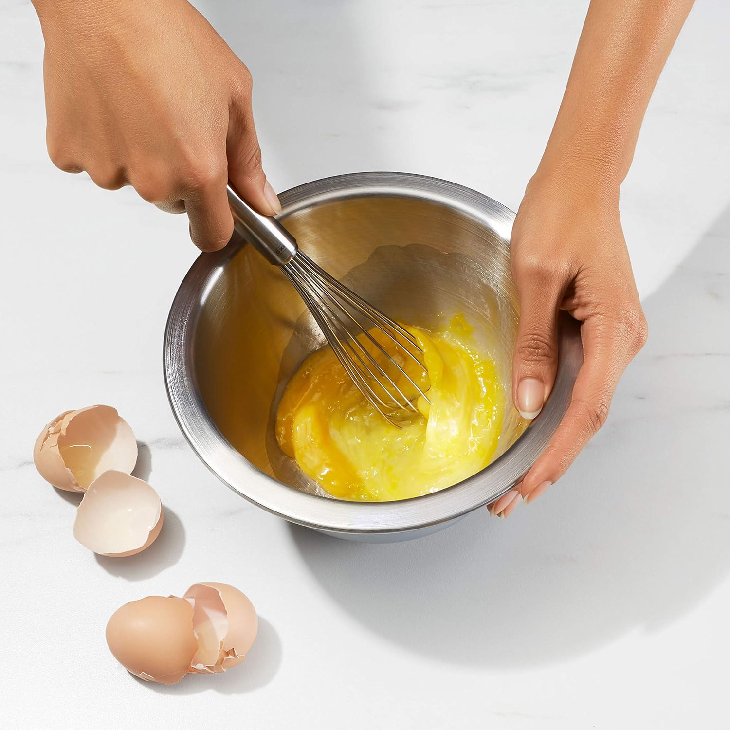 OXO Good Grips – Juego de cuencos de acero inoxidable de 3 piezas, color azulgris, 4.7L y Good Grips 4 tazas medidoras de acero inoxidable con