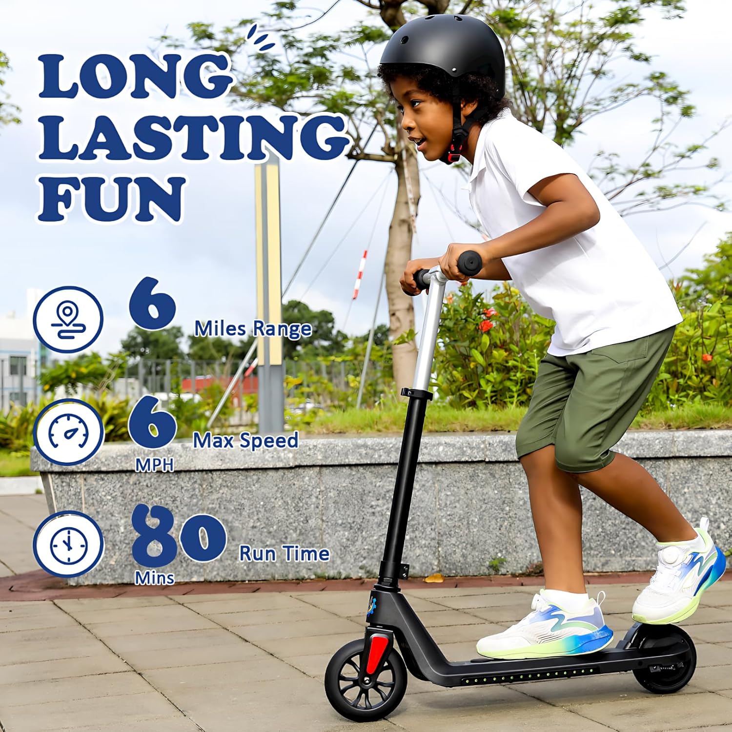 Caroma Patinete eléctrico E32E35 para niños, altura y velocidad ajustables, motor de 150 W, scooter eléctrico para niños de 6 a 12, 10 Mph y 7