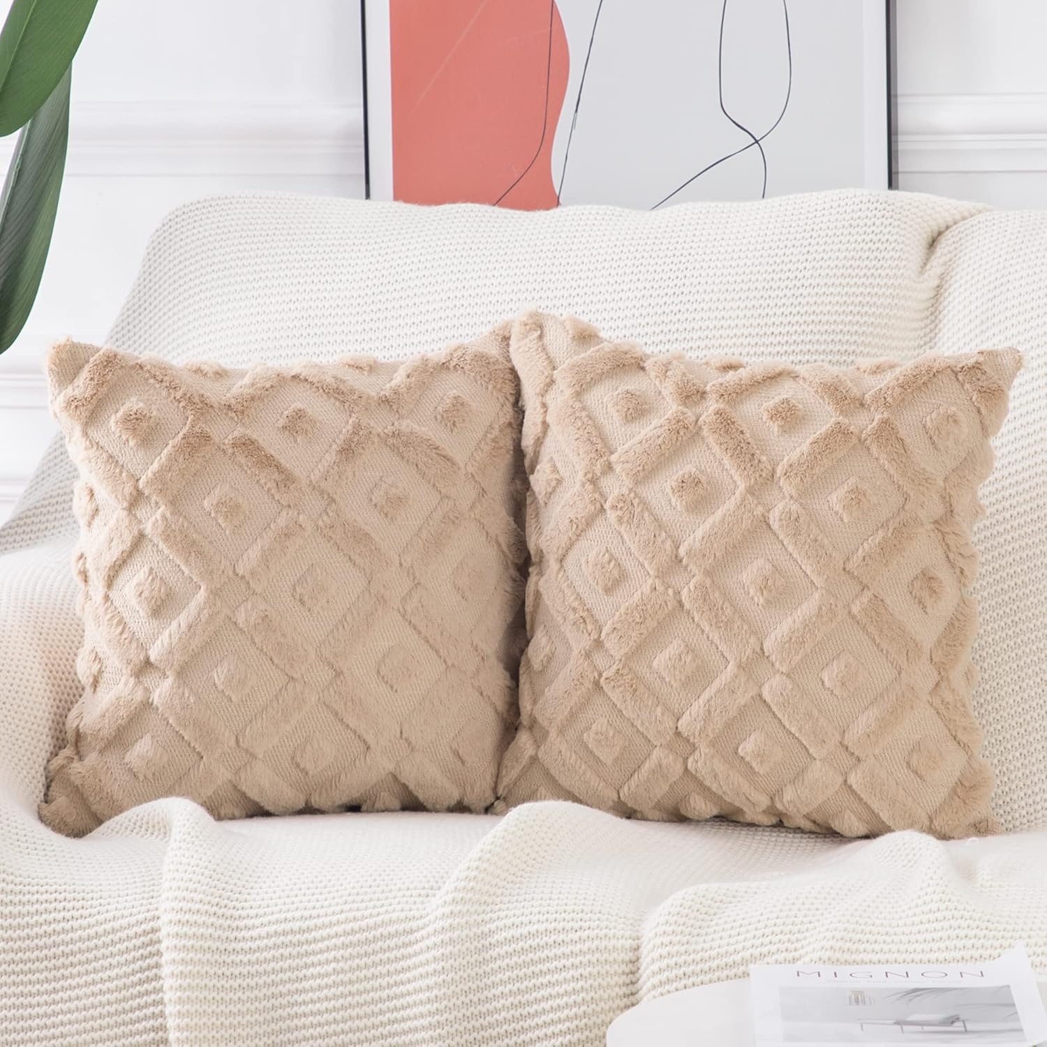 MADIZZ – Juego de 2 fundas para cojín de terciopelo y de lana corta, afelpado suave de lujo para decoración de sofá, dormitorio, cuadradas, 20 x 20