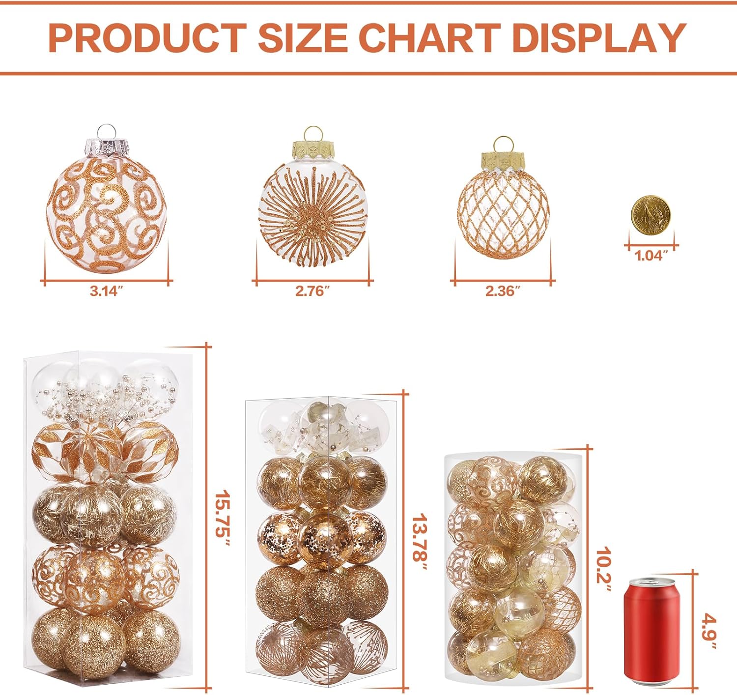 Juego de adornos de Navidad de 2.76 pulgadas, 30 piezas inastillables decorativas colgantes con relleno delicado, bolas de árbol de Navidad
