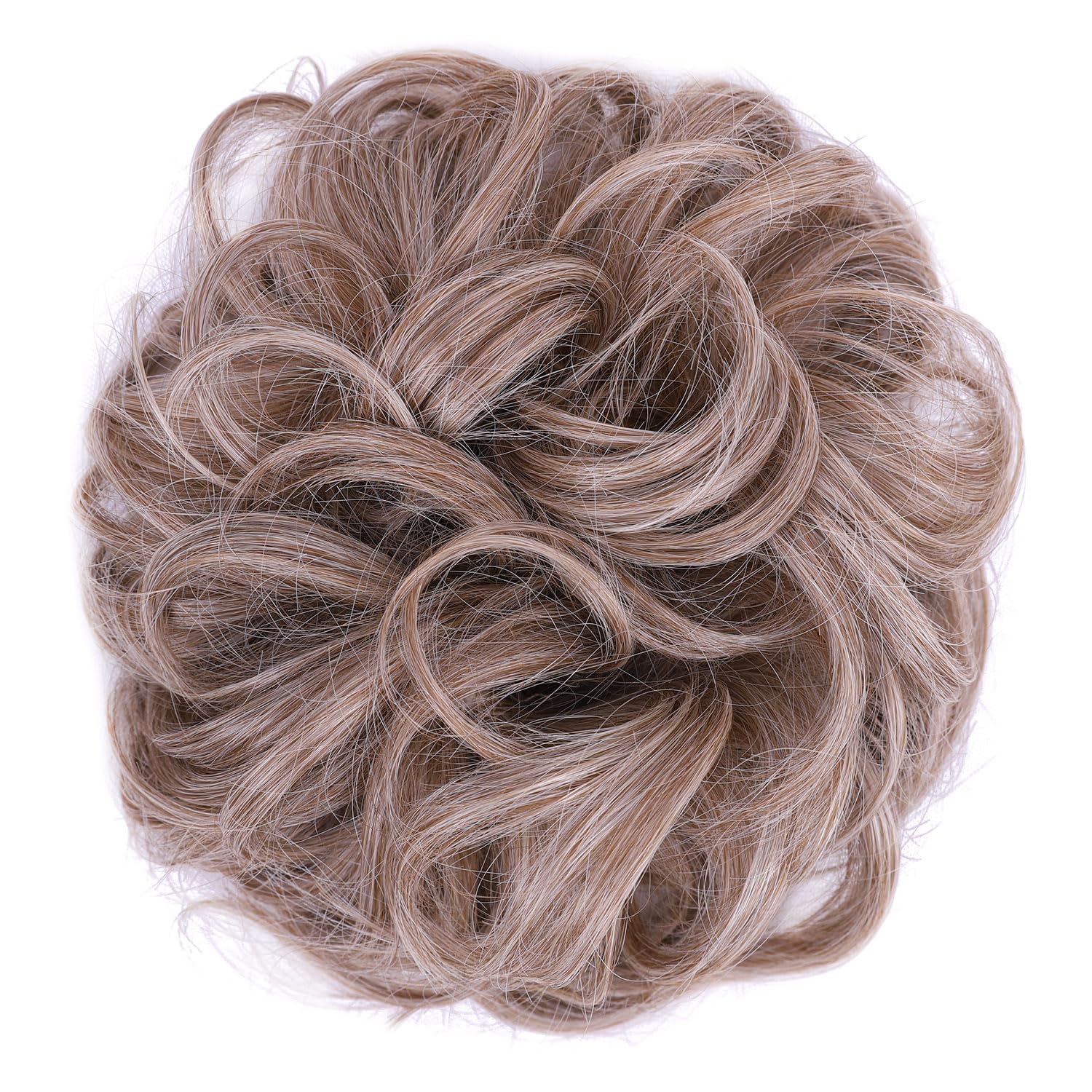 Moño desordenado, moño sintético ondulado para coleta, extensiones de cabello rizado (rubio claro)