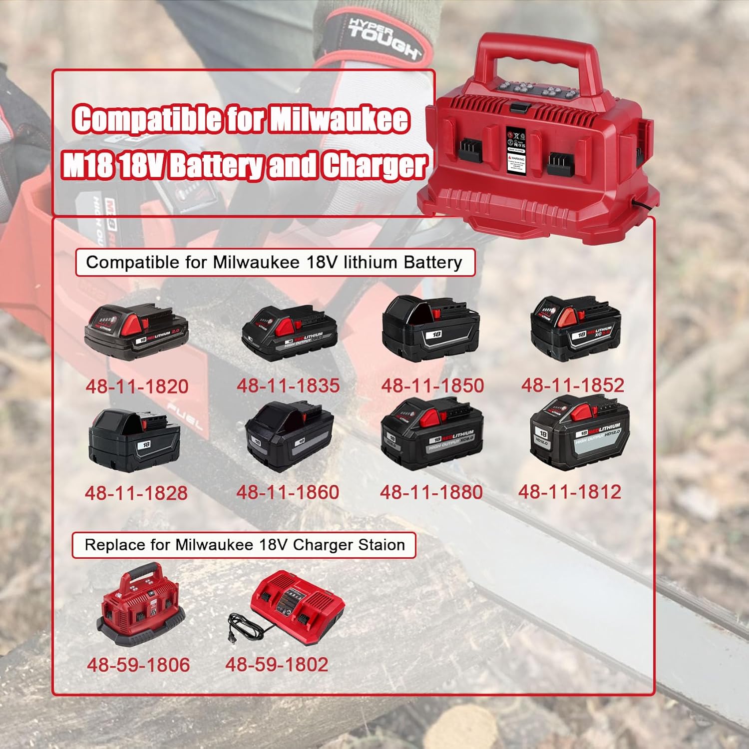 KUNLUN Cargador de 6 puertos de repuesto para la estación de carga Milwaukee 48-59-1806, compatible con batería Milwaukee 18V M18, con indicador LED