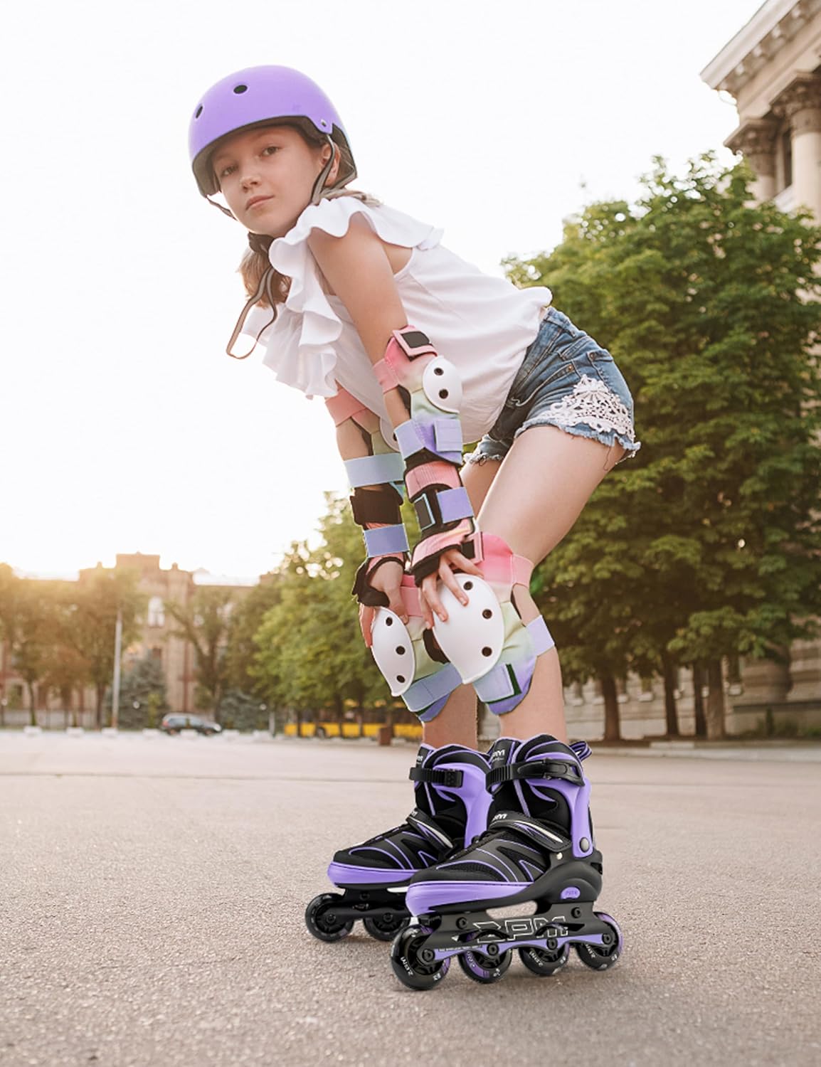 2PM SPORTS Patines en línea ajustables para niños de 4 a 12 años, patines Inlie para niñas y niños de 5 a 8 a 12 años con ruedas de luz completa,