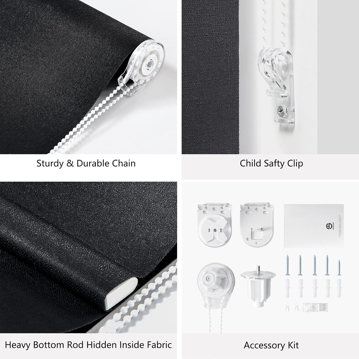 Persianas enrollables 100 % opacas con cordón, oscurecimiento de habitación, bloqueo de luz para dormitorio, baño, oficina, privacidad, tela