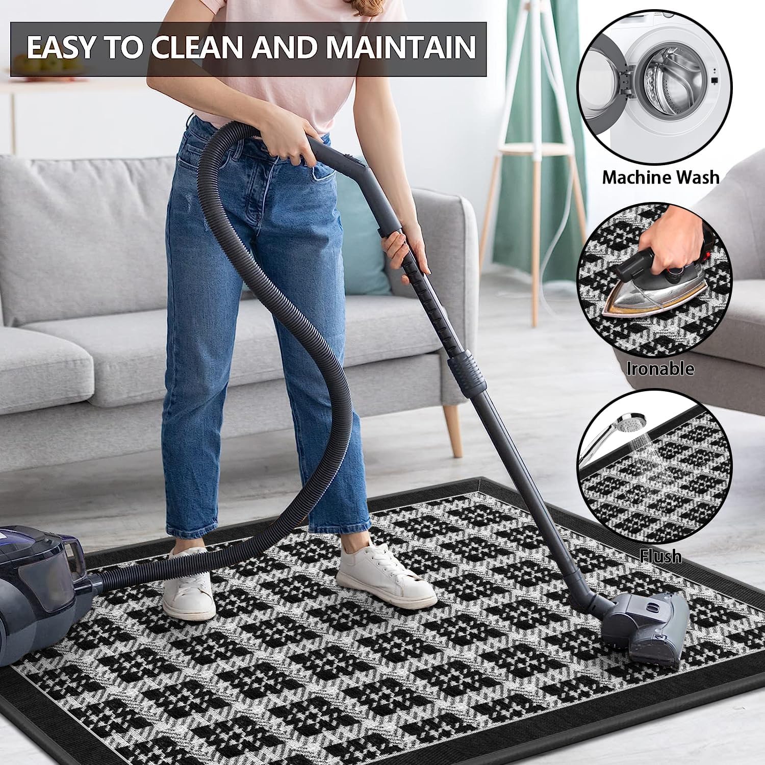 Inslde – Tapete antideslizante y absorbente y resistente a la suciedad, tapete de entrada de bajo perfil para el interior de la casa, tapete lavable