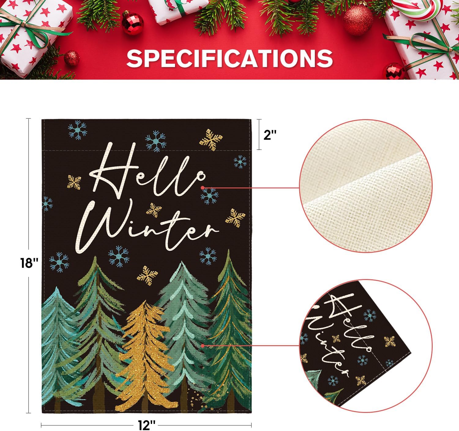 AVOIN colorlife Bandera de jardín con diseño de copo de nieve con diseño de árbol de Navidad de 12 x 18 pulgadas, de doble cara, bandera decorativa