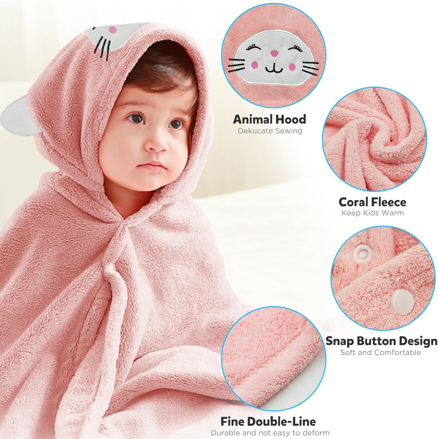ROMASA Toalla de baño para bebé con capucha, ultra suave y absorbente, bata de baño para recién nacidos, regalos de ducha (gato rosa)