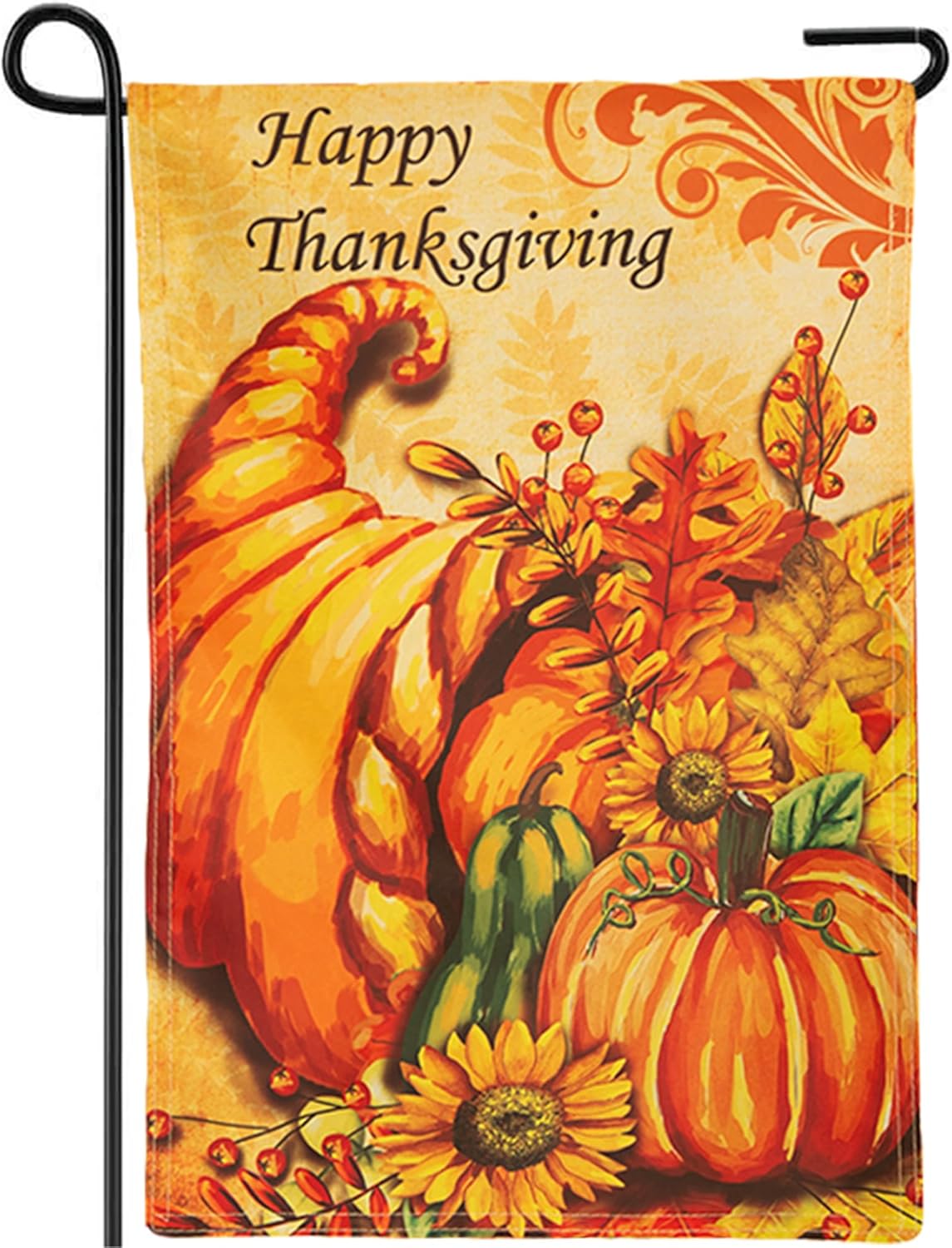 Bandera de jardín de temporada de doble cara de 12 x 18 pulgadas con texto en inglés Happy Thanksgiving para el hogar, decoración de porche de