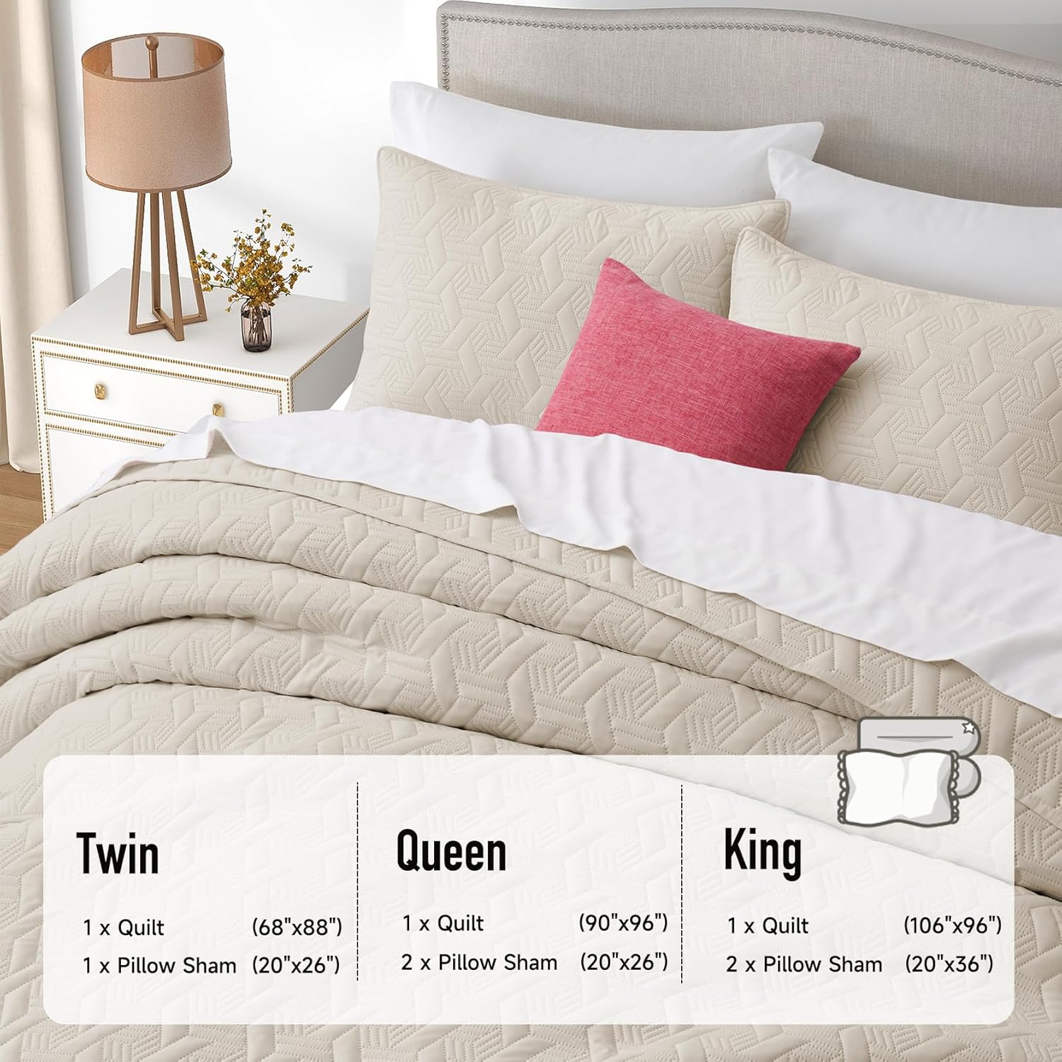 Juego de ropa de cama tamaño California King, color beige, colcha y colcha de microfibra suave y ligera de verano para todas las estaciones, 3