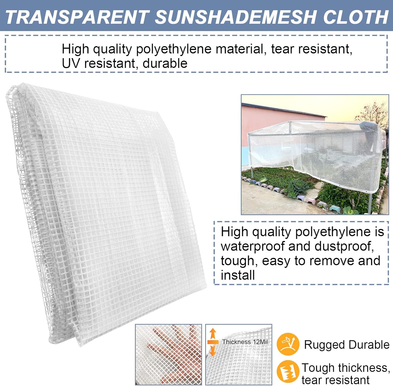 Lona de malla transparente impermeable de 10 mil resistente para resistencia a los rayos UV, lona de invernadero, lona grande con ojales, para