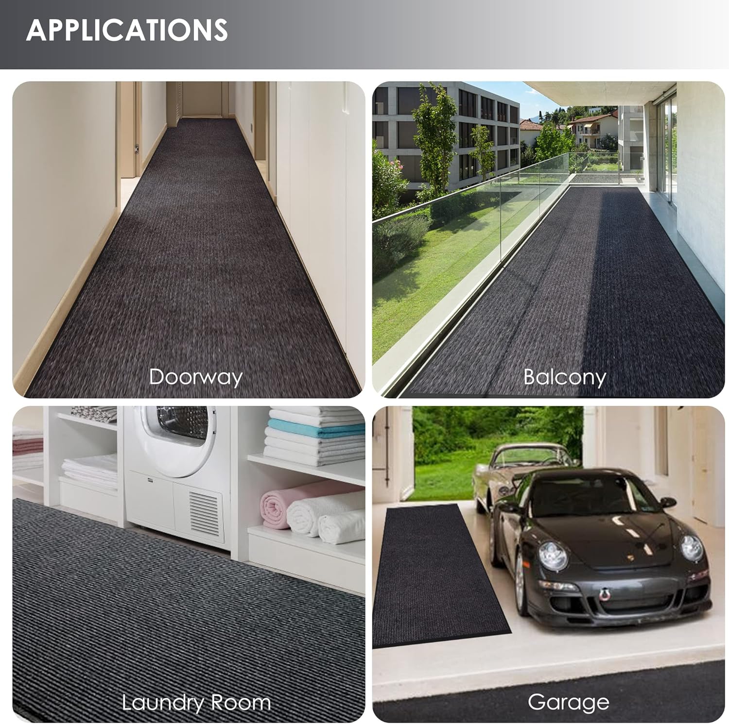 Tapete de entrada de grado comercial de 3 x 10 pies, para interior y exterior, color negro, ahumado, resistente, con parte trasera de goma, cepillo