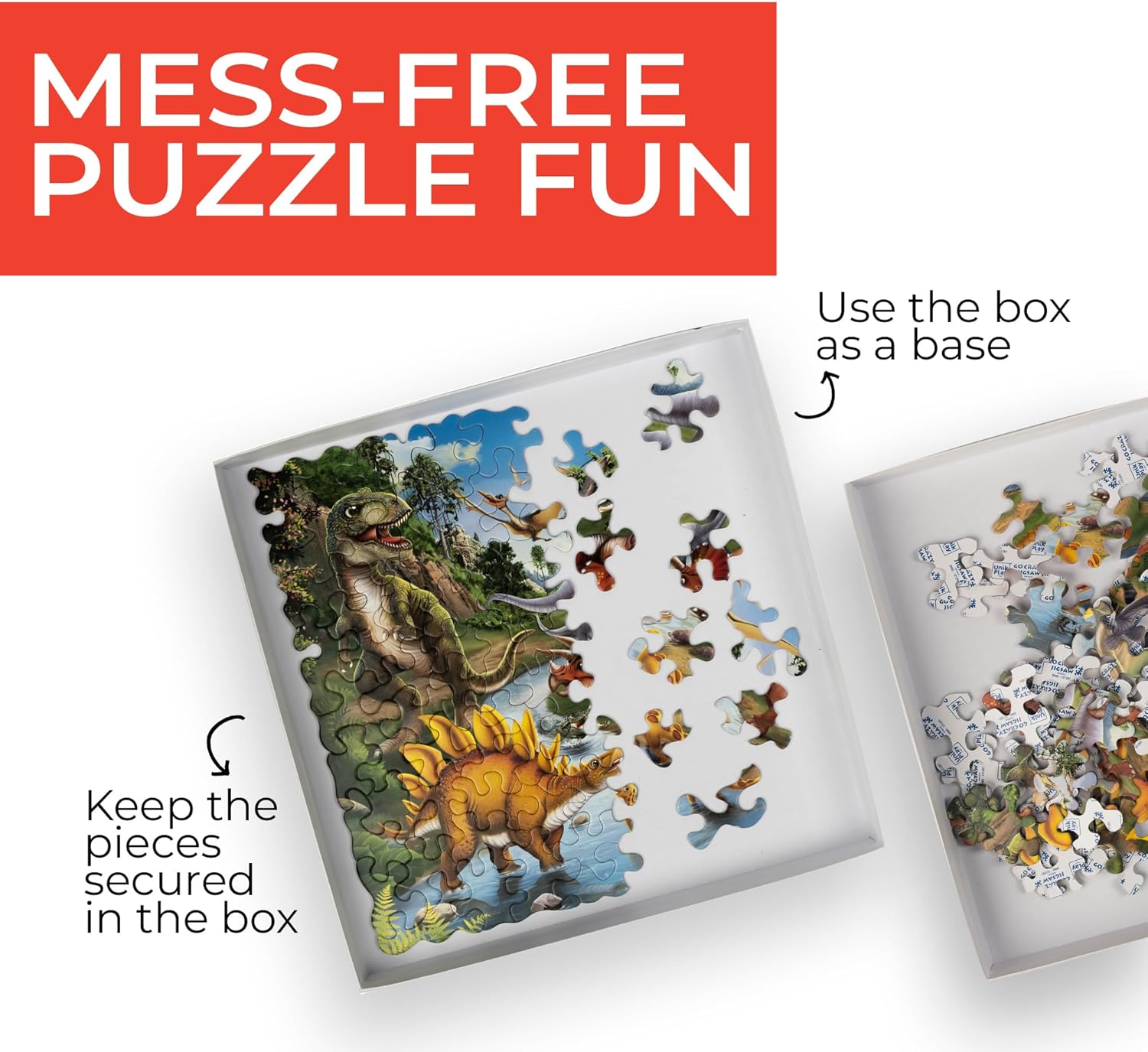 Rompecabezas de dinosaurios  Paquete de 2 rompecabezas para niños, 12 x 12 pulgadas, 90 + 90 piezas  Rompecabezas único y atractivo sin bordes