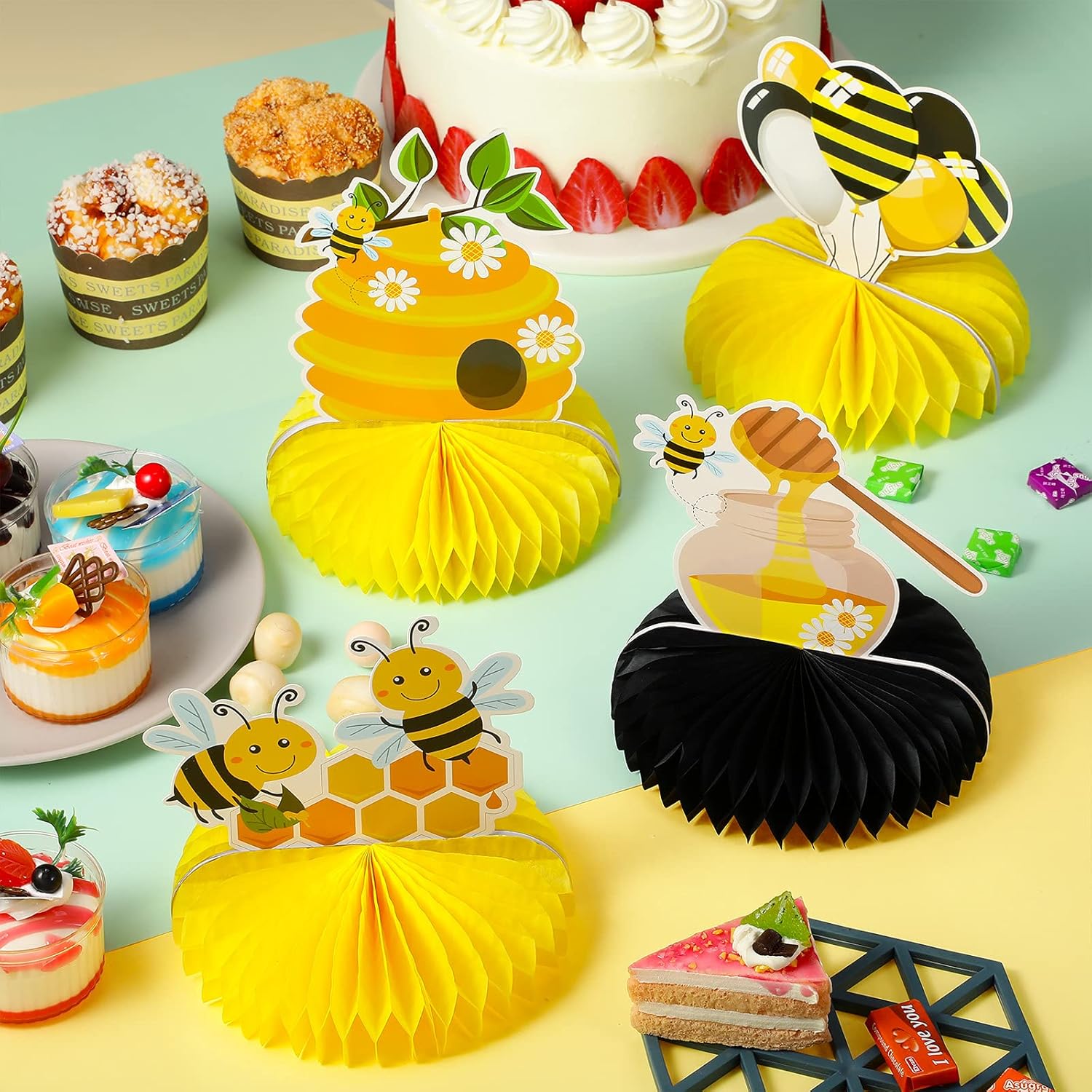 9 piezas de centro de mesa de abeja para bebé, centros de mesa de panal de abeja, centros de mesa para decoraciones temáticas del día de la abeja,