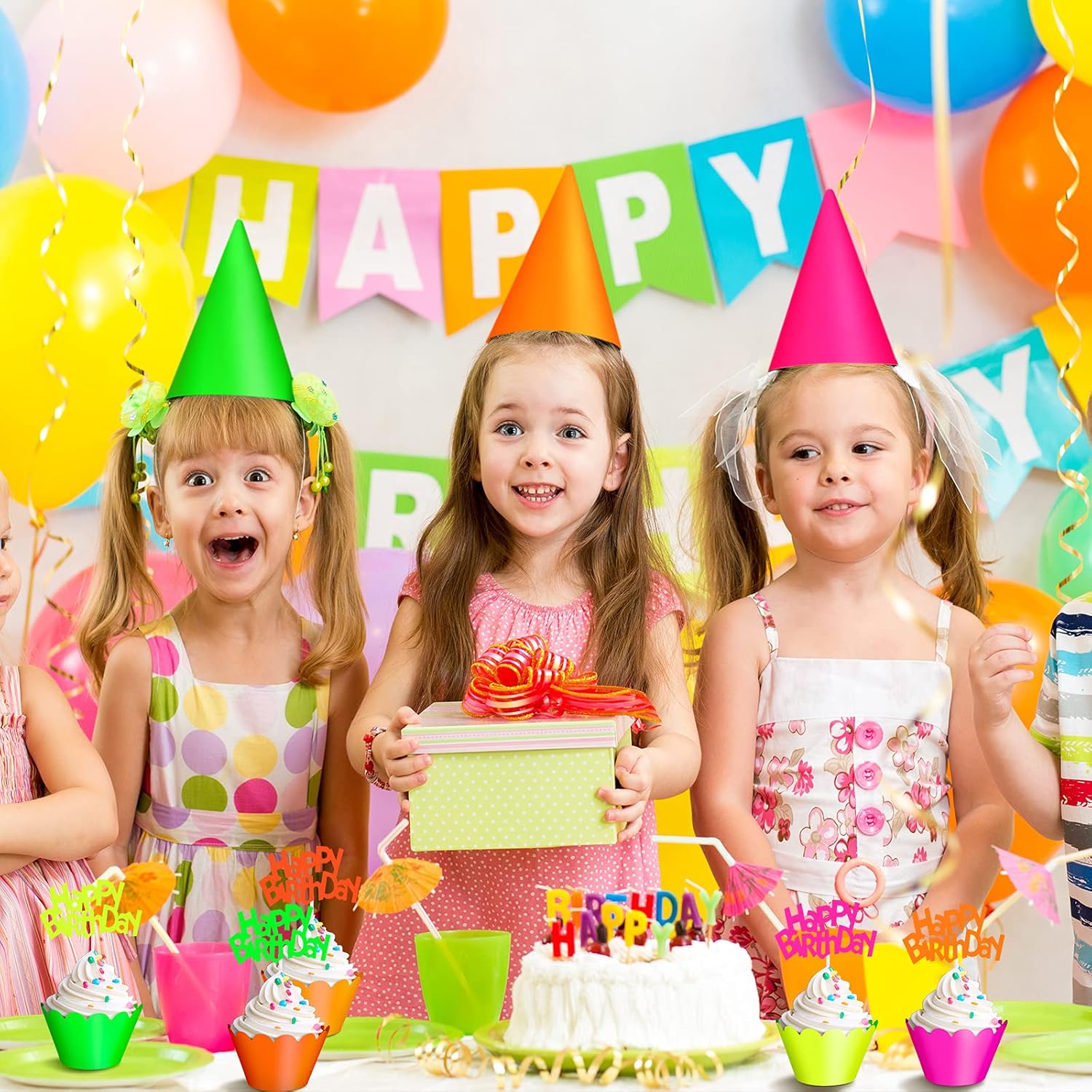 40 piezas que brillan en la oscuridad, decoraciones de neón para cupcakes que brillan en la oscuridad, suministros de fiesta de neón para cupcakes