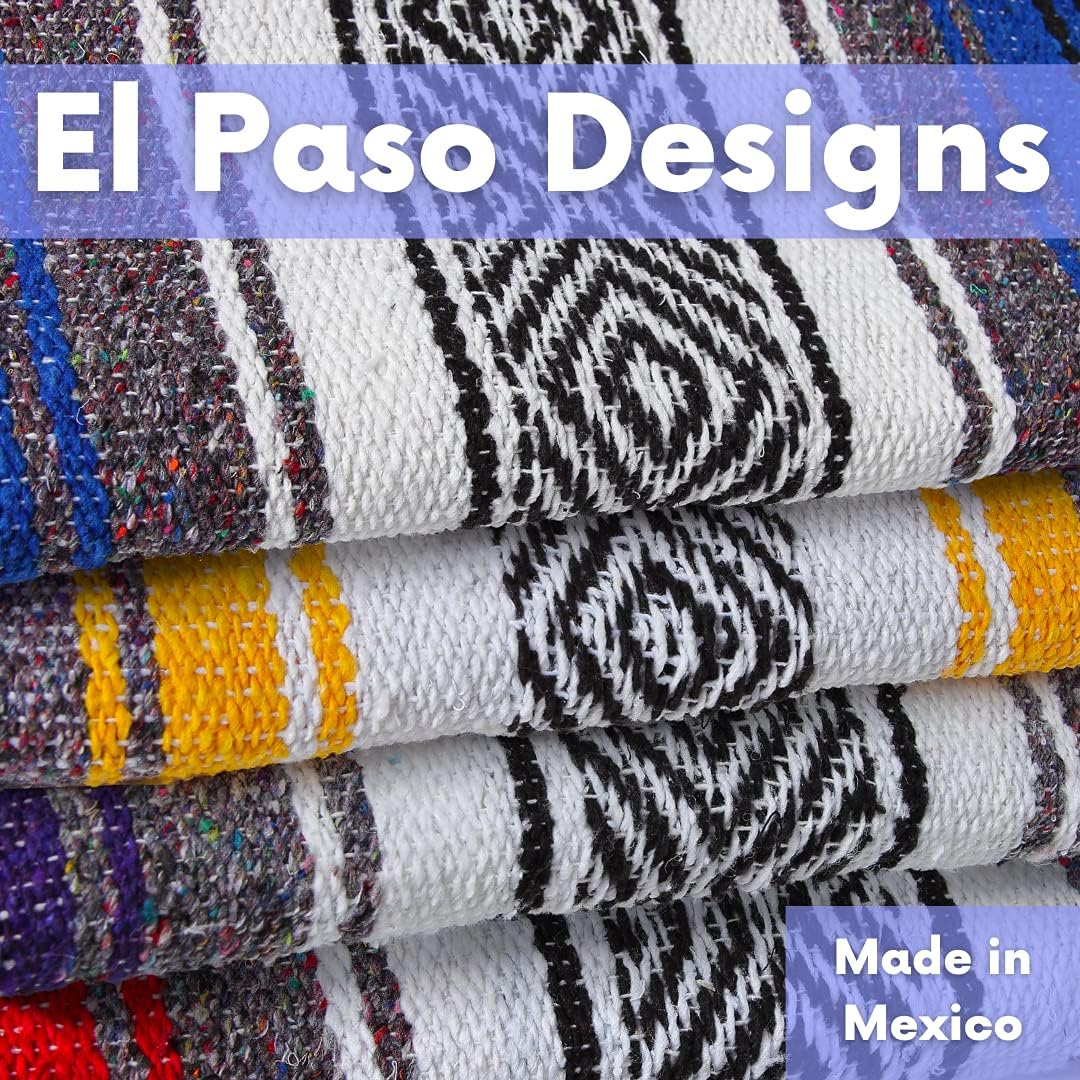 El Paso Designs  Manta mexicana de yoga  51 x 74″ Colorida manta de estudio mexicano Falsa  ideal para yoga, camping, picnic, playa manta de cama,