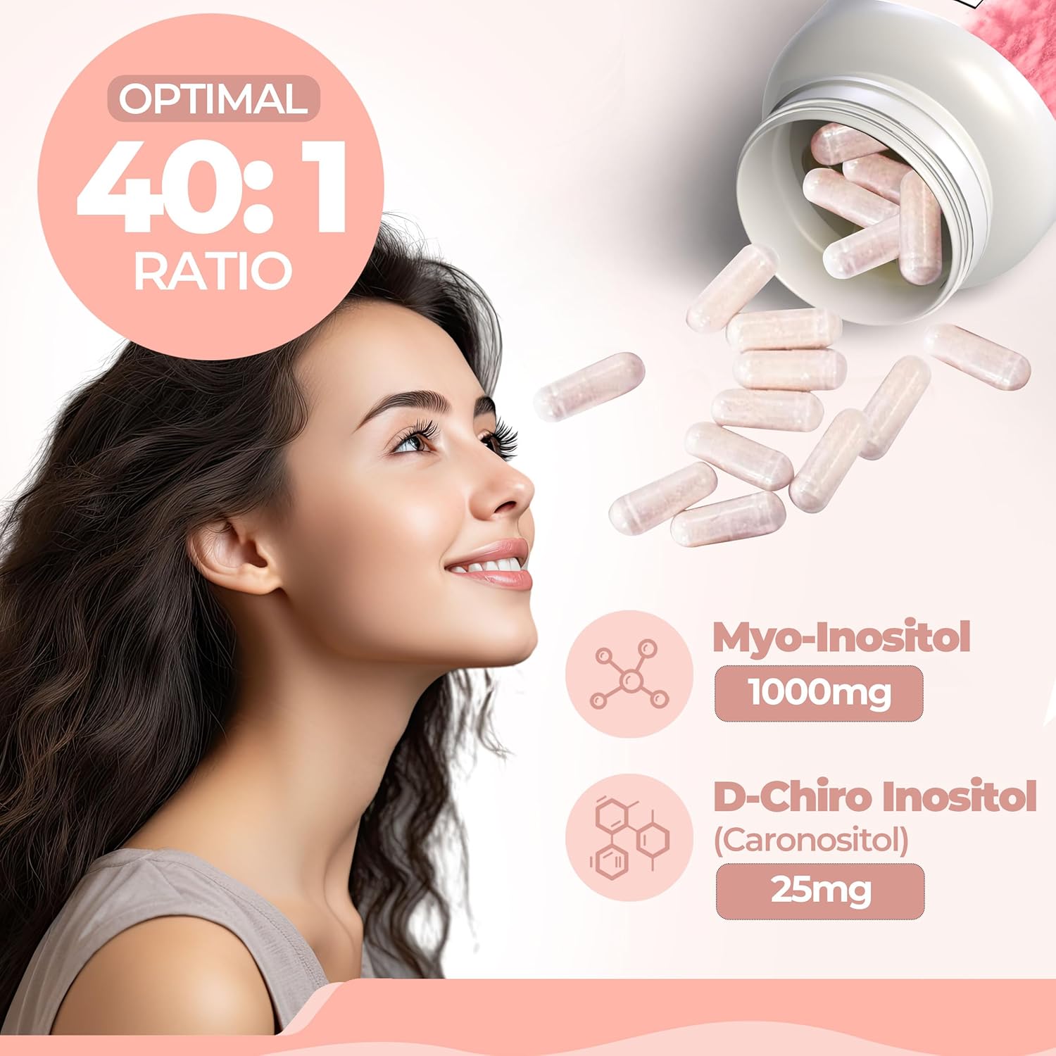 Pure Moxies Mio-inositol y D-quiro-inositol, suplemento de fertilidad SOP, relación 401, promueve el equilibrio hormonal y la función ovárica,