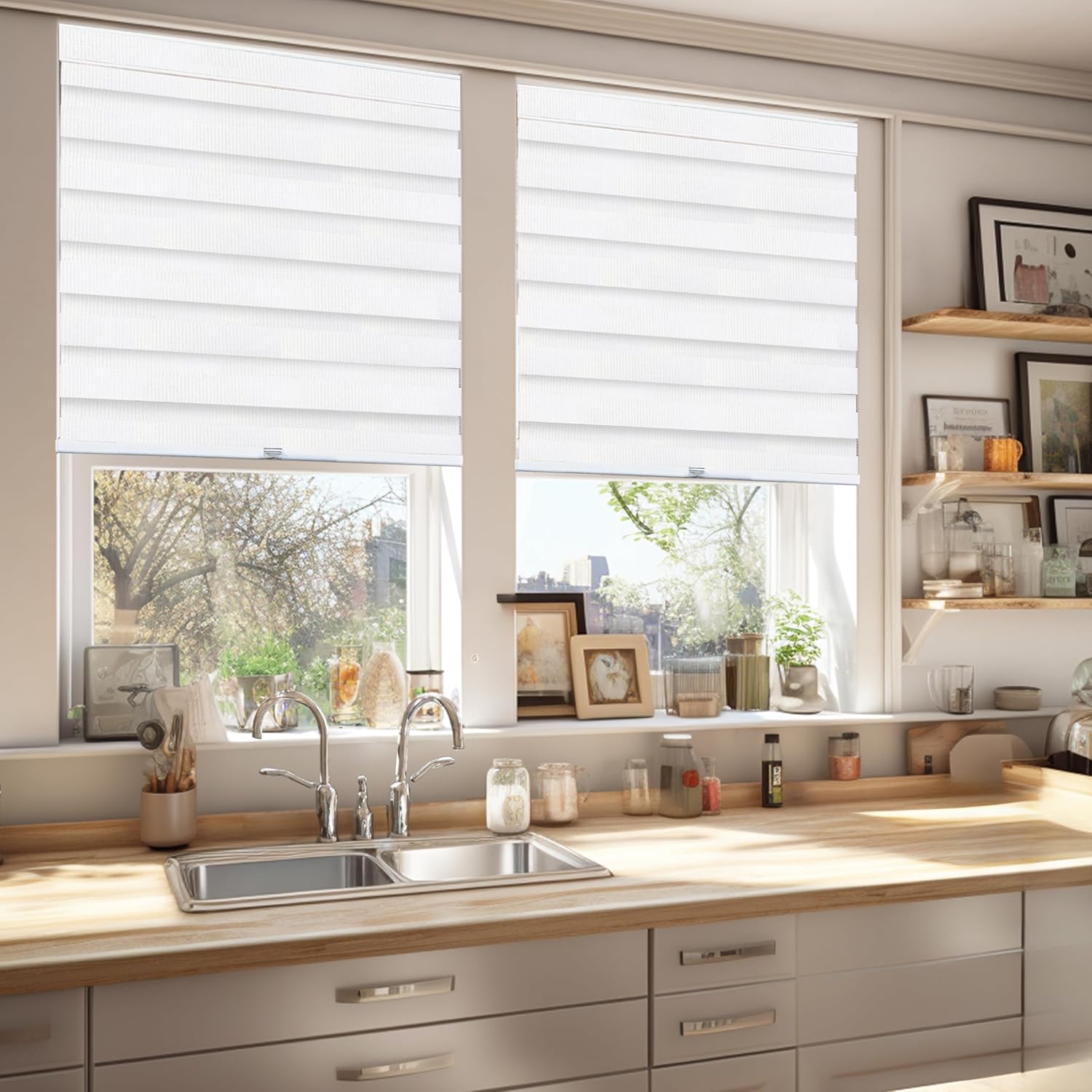 CHICOLOGY – Sombras de cebra sin varillas para uso diario, tratamiento de doble capa para ventana de filtrado de luz, ideal para niños y perfecto
