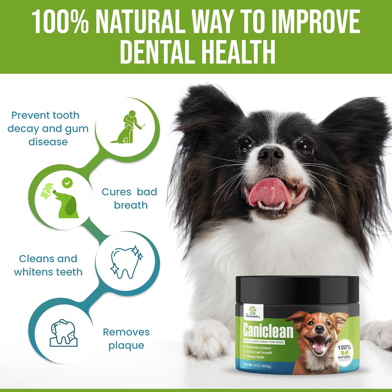Algas Caniclean para dientes de perros, herramienta de eliminación de sarro de perro, removedor de placa y ambientador de aliento, elimina la placa