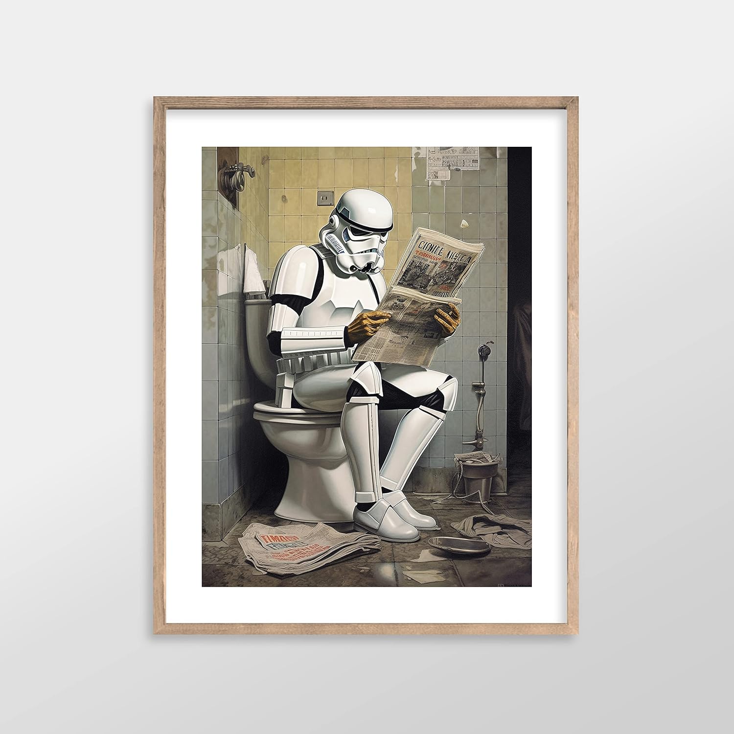 Star Wars Bathroom Décor Art Print – Premium Giclee Fine Art Print – Aesthetic Modern Vintage Painting Style Darth Vader Stormtrooper Yoda Print