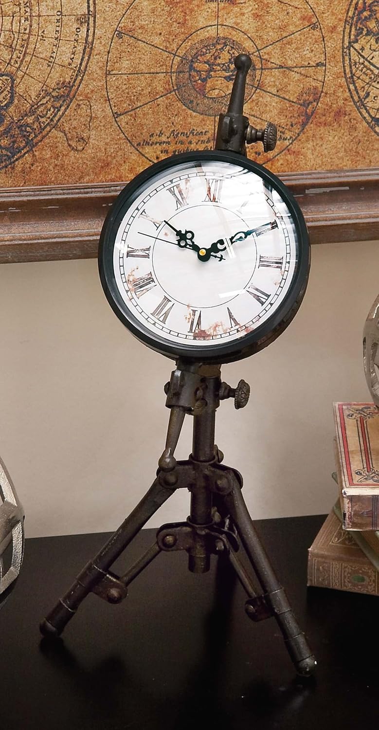Deco 79 Reloj de trípode de metal, 7″ x 7″ x 14″, negro