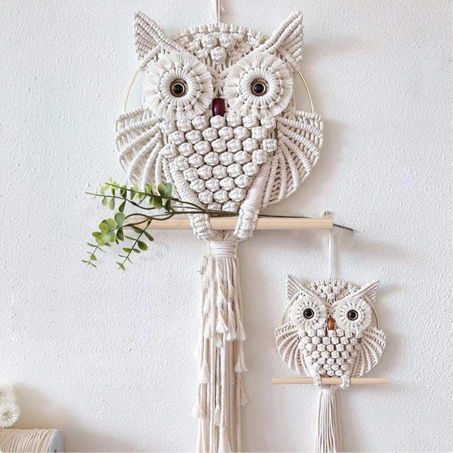 BEIJIALY Tapiz colgante de pared de macramé de búho, arte de pared de búho, tapiz hecho a mano, adorno bohemio, decoración de pared de granja