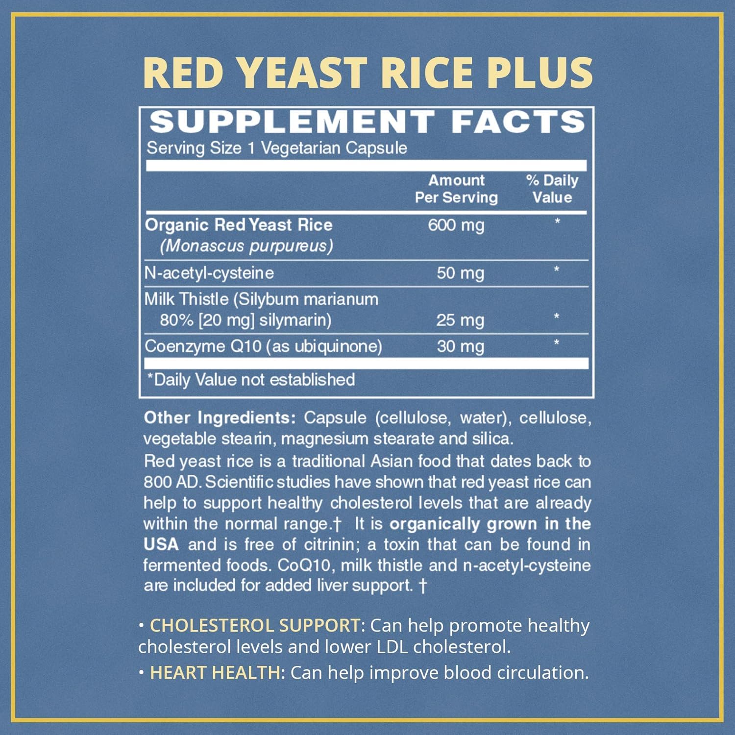 Arroz de levadura roja Plus 600 mg, 120 cápsulas vegetarianas