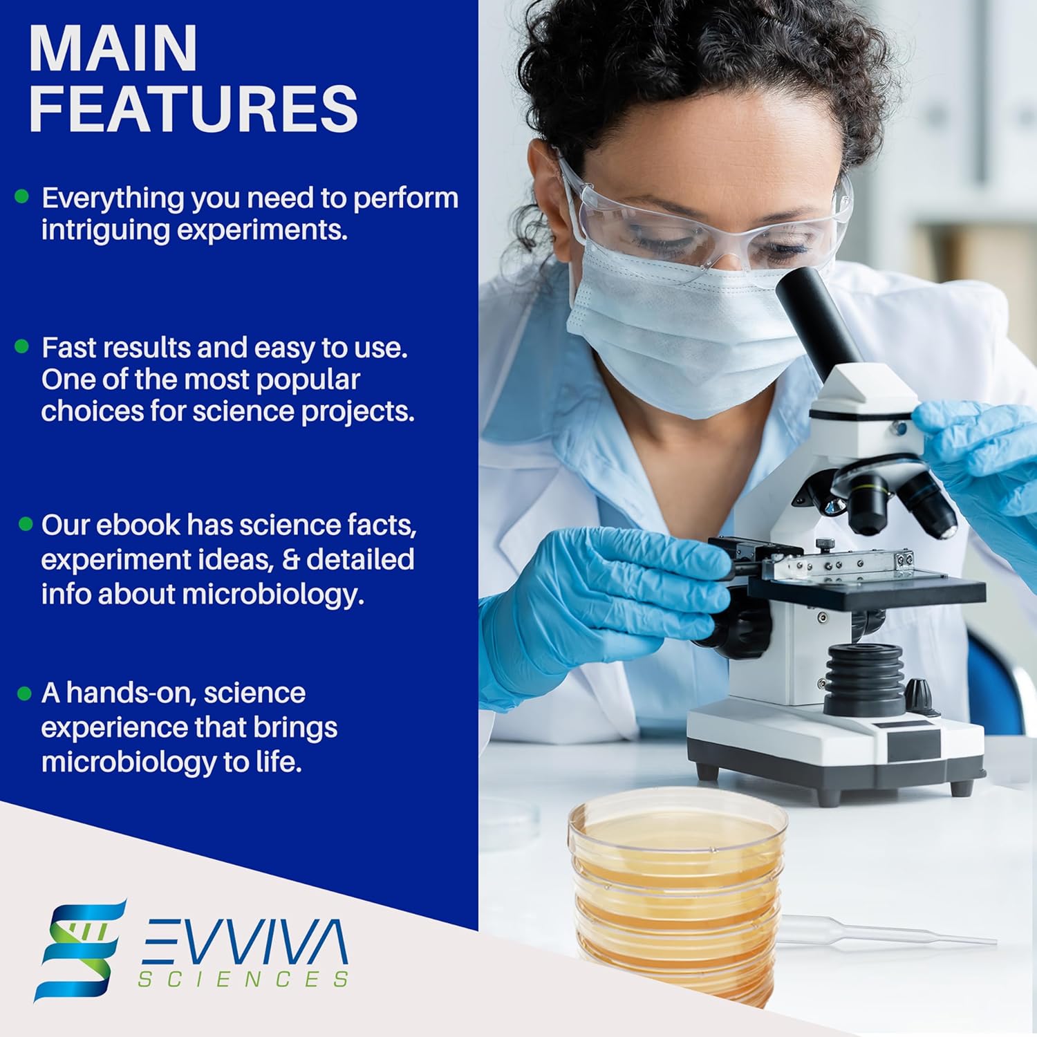 Evviva Sciences – Kit de proyecto científico de placas de agar nutriente de Petri, placas de agar previamente vertidas para experimentos