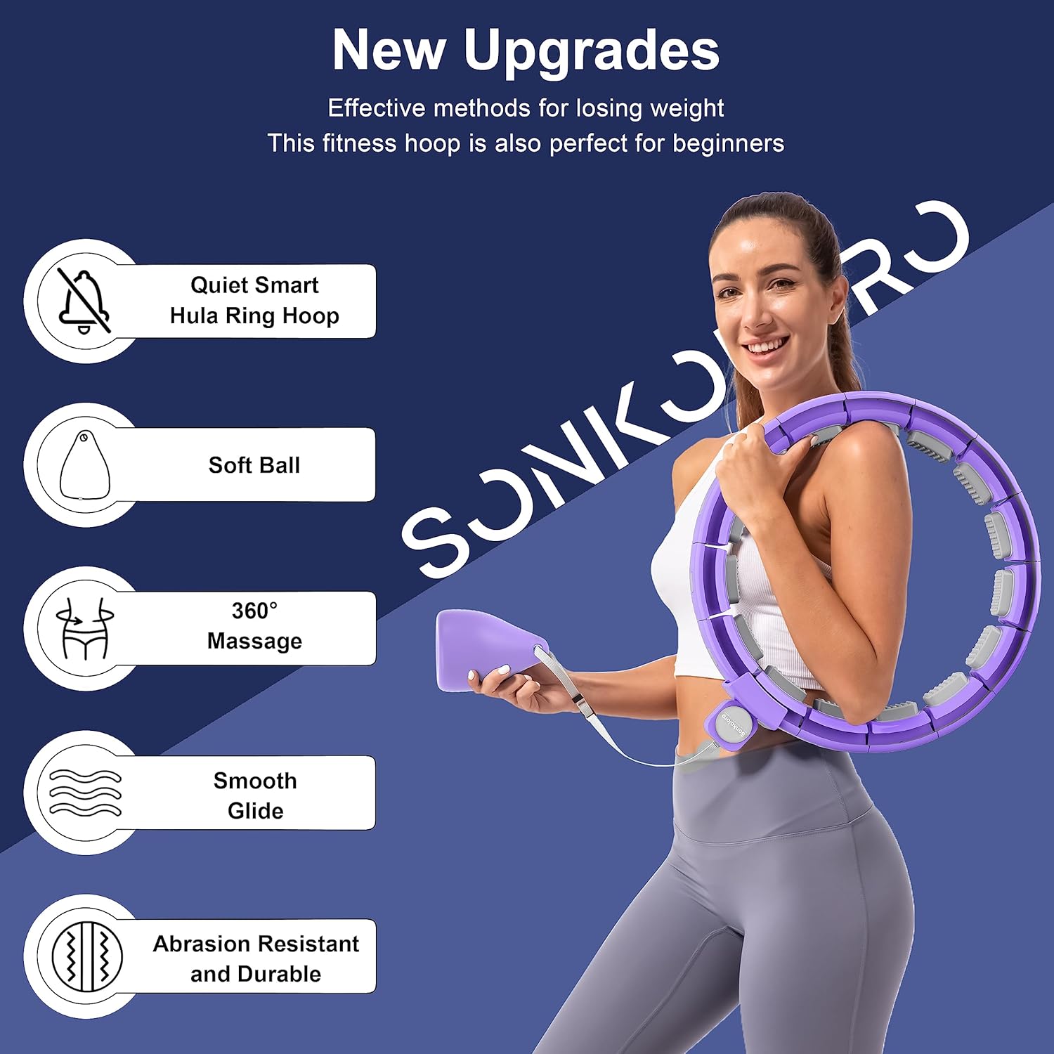 Weighted Workout Hoop for Adult Weight Loss – 50″ Plus Size Silent Smart Waist Fitness Circle with Ball – Abs Exercise Equipment for Home