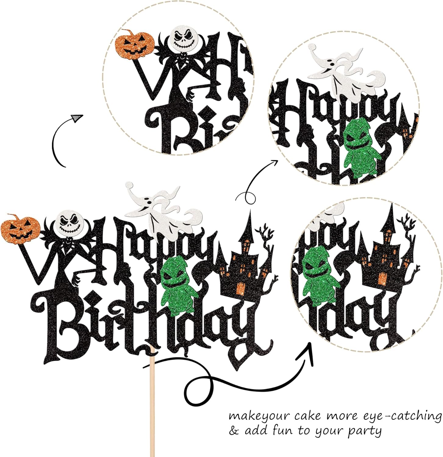 1 paquete de decoración de pastel de Halloween con purpurina para Halloween, mago, fantasma, calabaza, pasteles, decoración para casa encantada,