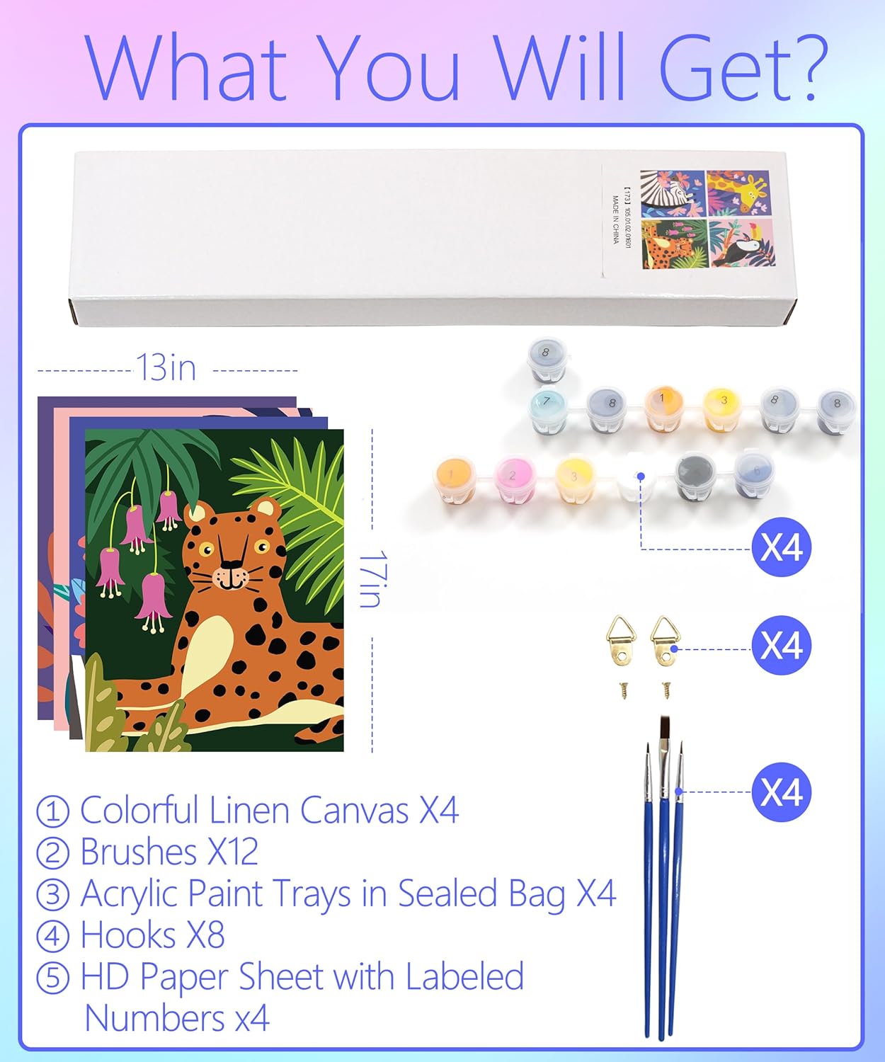 Slody Kit de pintura por números para niños, animales salvajes, bricolaje por números, kits de pintura acrílica colorida para niños, principiantes,