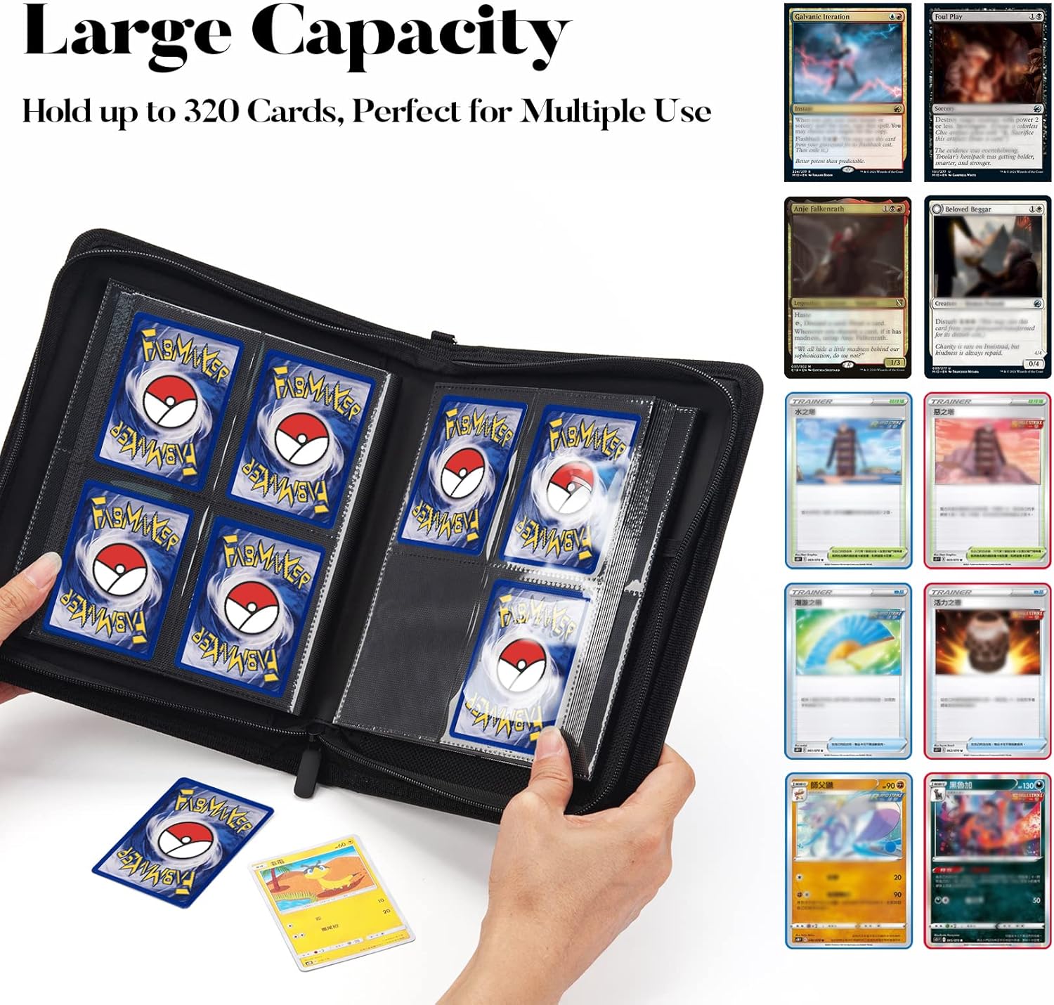 Carpeta de 4 bolsillos para 320 tarjetas, carpeta de tarjetas coleccionables con cremallera premium, carpeta portátil de colección de tarjetas de