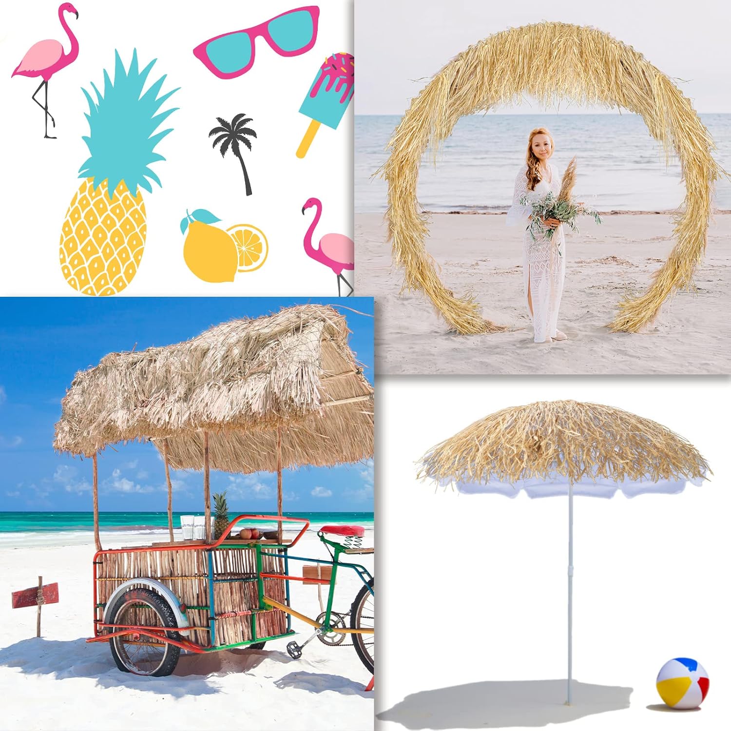 Paquete de 1 falda hawaiana de rafia natural, falda hawaiana Luau, decoración de flecos para fiesta de cumpleaños tropical, barra de Tiki, falda