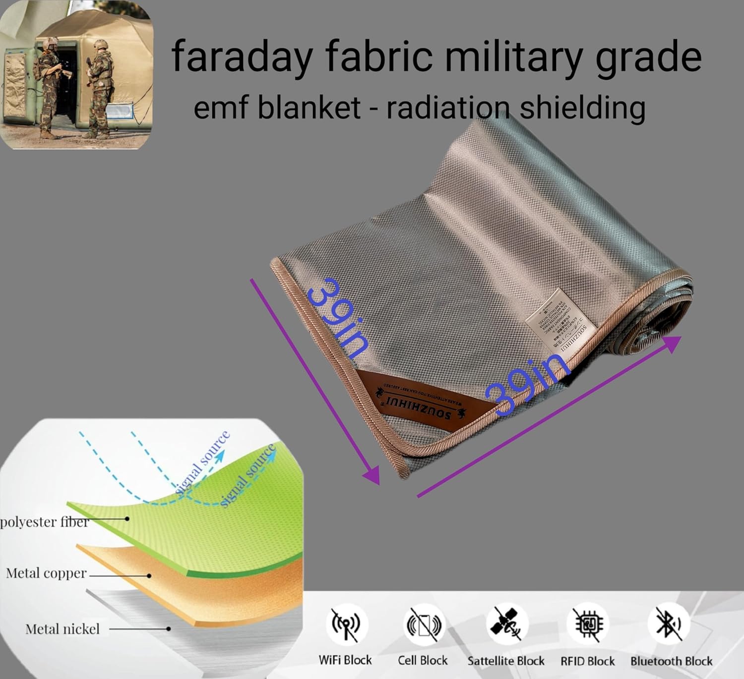 Tela Faraday,Tela de blindaje RF, Manta Faraday Material de bloqueo de cobre de níquel Diseño de protección de grado militar