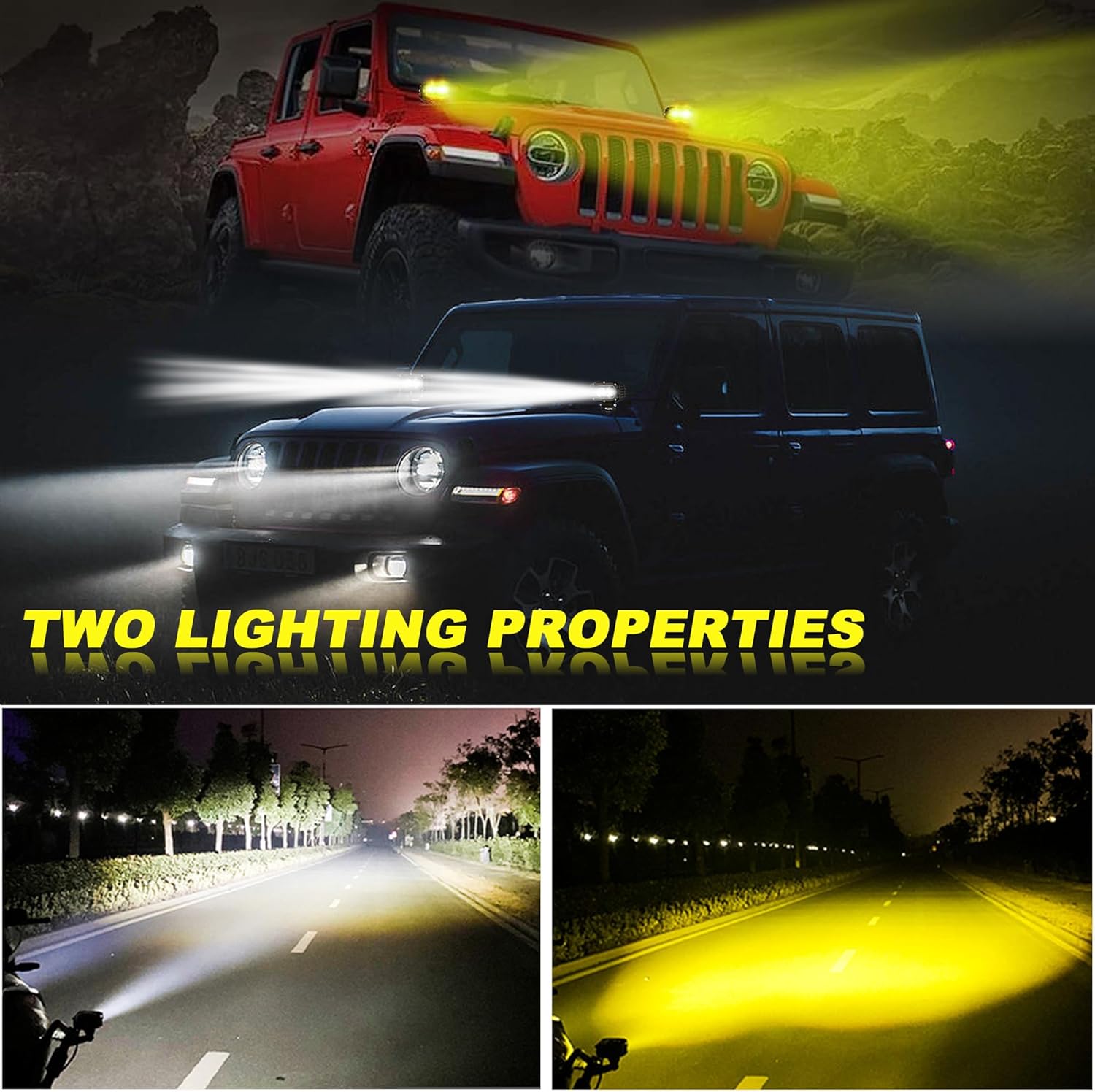 Nicoko Barra de luces LED blanca y amarilla, luces antiniebla de 4 pulgadas, 60 W, luces de trabajo para motor, SUV, ATV, camión, barco, tractor,