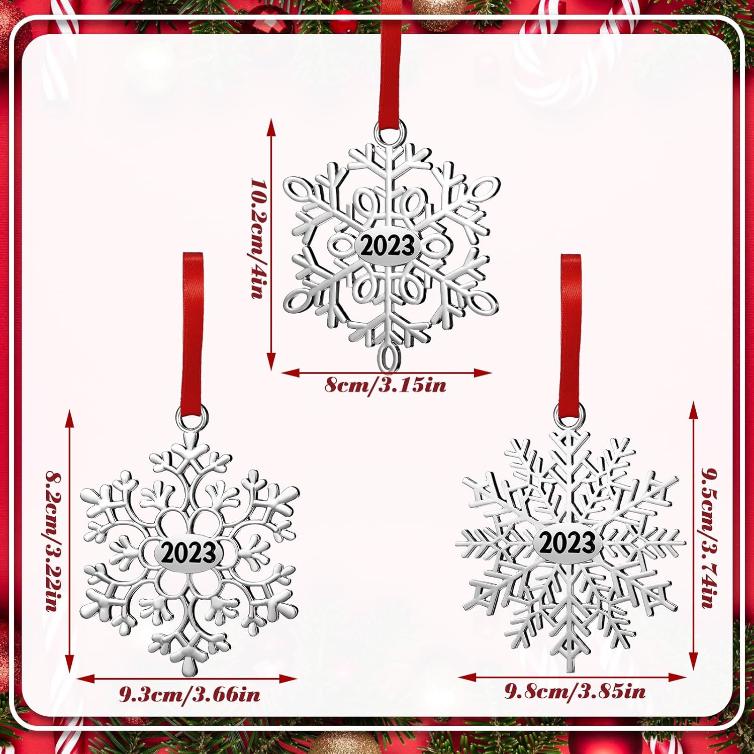 Adorno de Navidad de metal con copos de nieve para árbol de Navidad, copos de nieve, decoraciones colgantes de Navidad para árbol de Navidad,