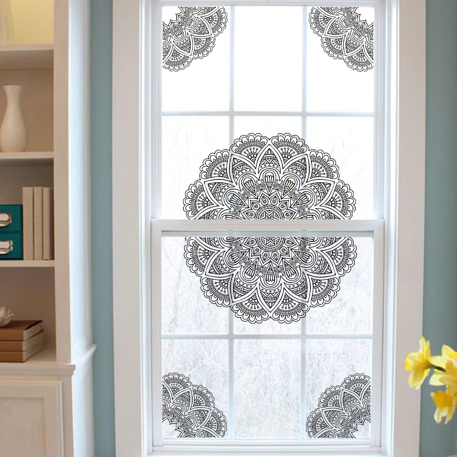 Lámina estática de mandala de doble cara para ventana, transparente, extraíble, de estilo étnico, oriental, floral, para decoración de puerta de