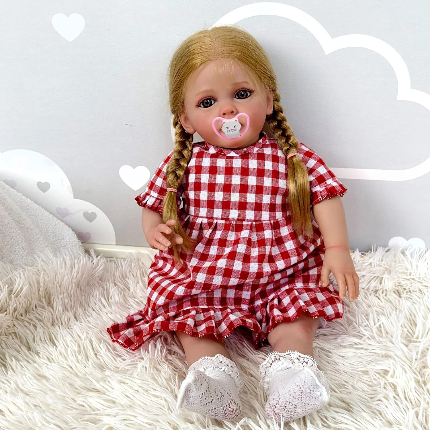 TERABITHIA Muñeca de bebé real grande de 24 pulgadas de pelo rubio arraigado realista que se ve real y se siente real, muñecas realistas para niñas