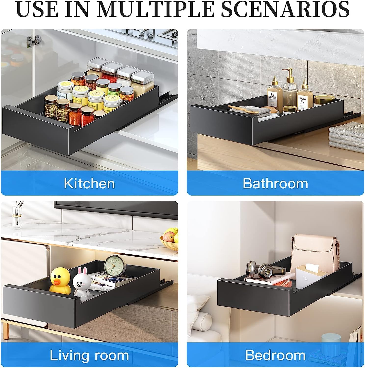 Organizador de gabinete extraíble, 21 pulgadas de profundidad, cajones deslizantes para armarios de cocina, organizadores extraíbles para el hogar