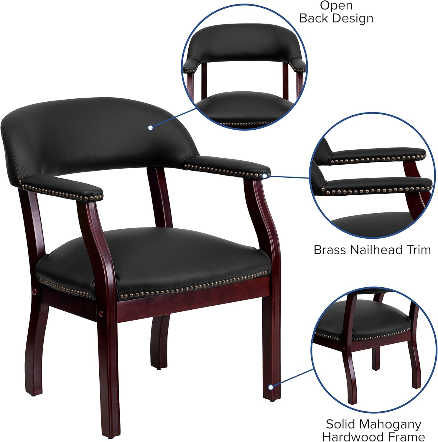 Flash Furniture Silla de conferencia de LeatherSoft con adorno de uñas decorativo en color negro