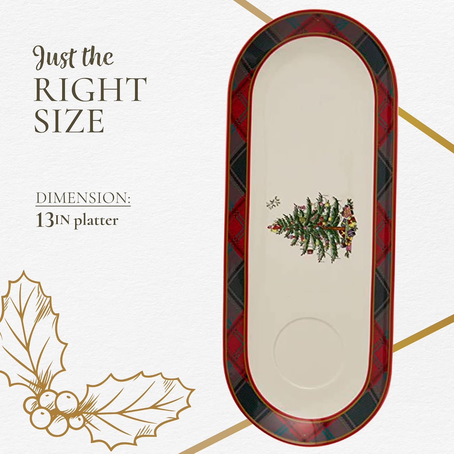 Spode Colección de árbol de Navidad  Tartán de 2 piezas para astillas y salsas, mide 13 pulgadas, hecho de loza fina, para salsas y aperitivos, apto