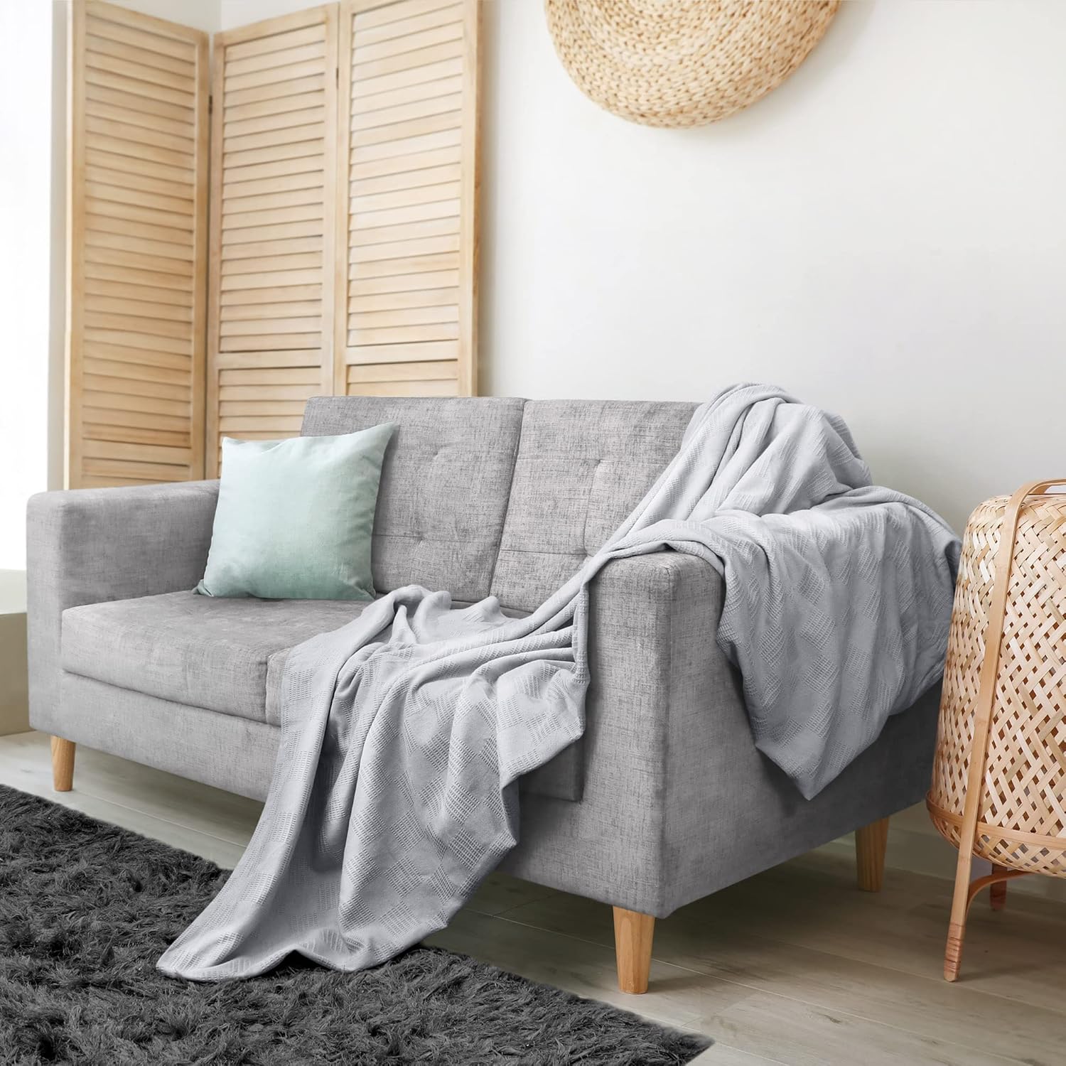 Utopia Bedding Manta 100% algodón (tamaño matrimonial, 90 x 84 pulgadas), manta térmica ligera de 350 GSM, manta térmica suave y transpirable para
