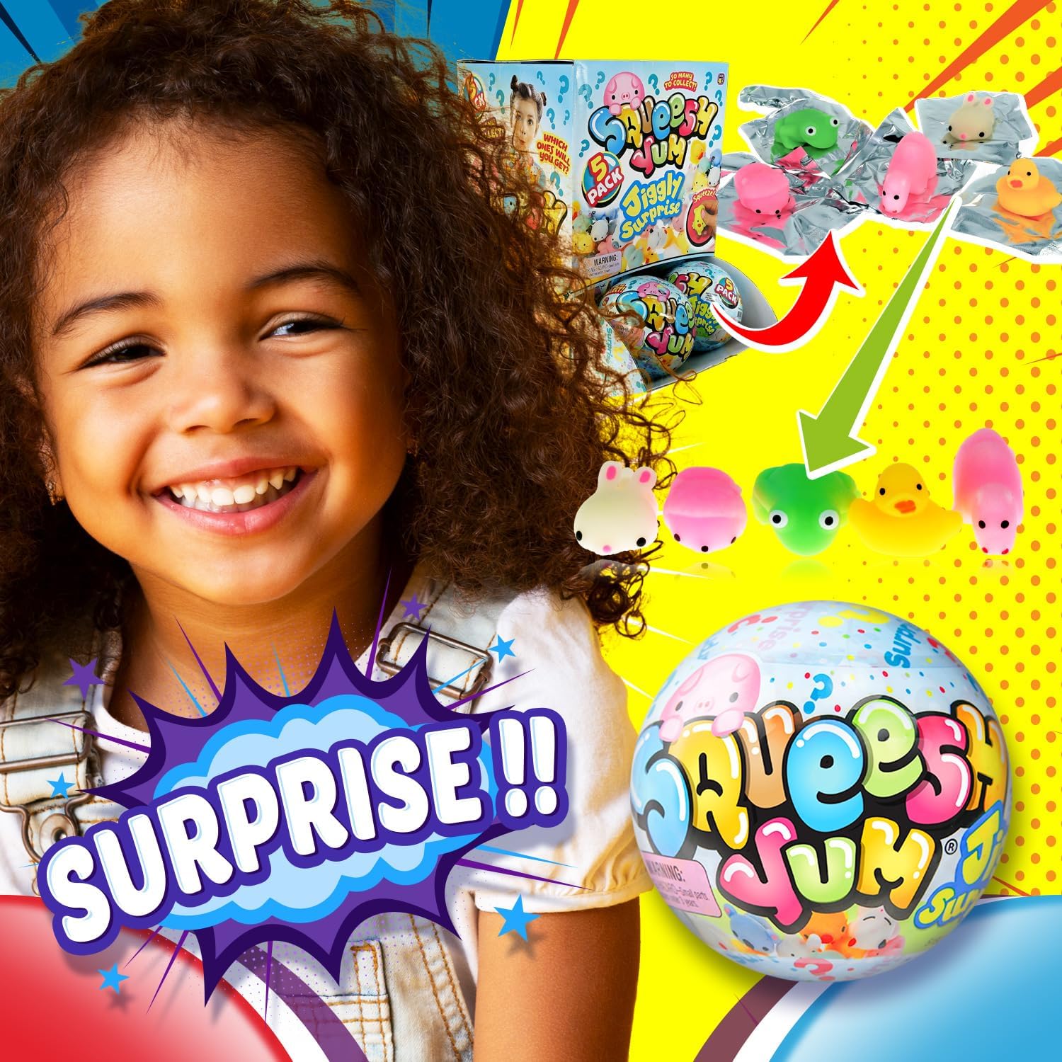 JA-RU Pelota misteriosa Mini Squishy Animales (1 Pelota, 5 Juguetes esponjosos misteriosos) Mochi Squishy Juguetes para niños. Juguete silencioso