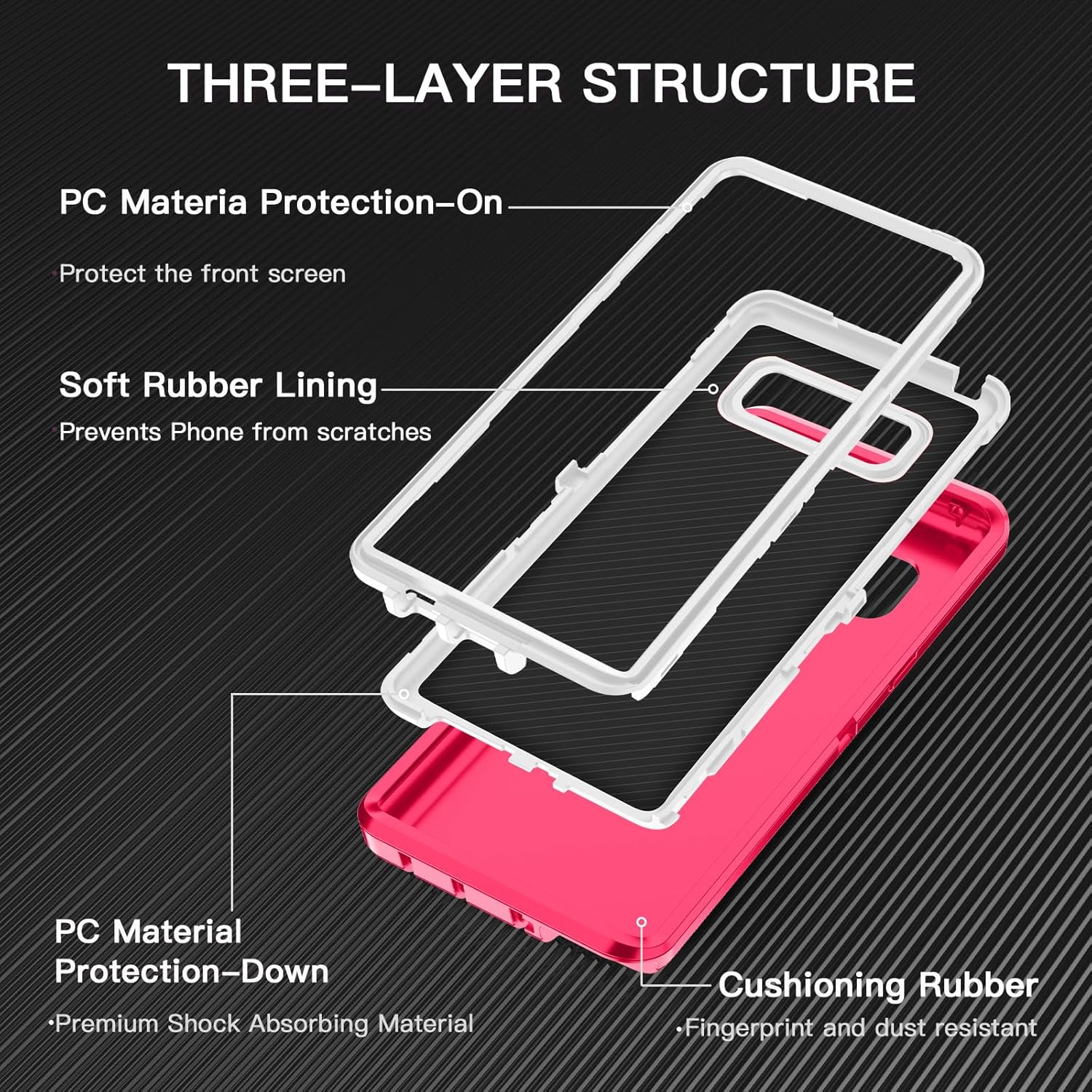 I-HONVA Funda para Galaxy Note 8 a prueba de golpes, a prueba de polvo y caídas, 3 capas de protección de cuerpo completo sin protector de pantalla,