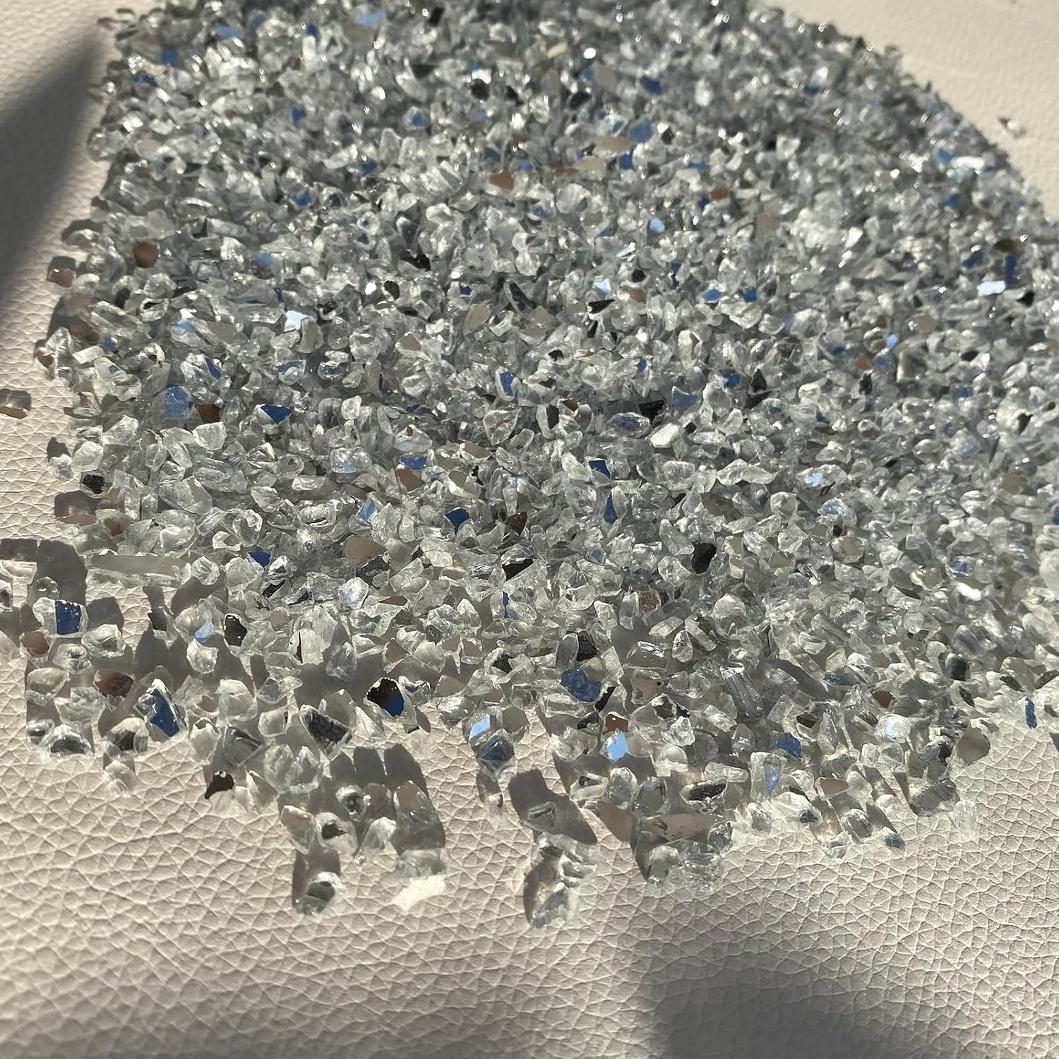 Espejo triturado de 52.91 oz de vidrio blanco reflectante de grava para creación de esculturas, arte de resina, decoración del hogar, viruta de